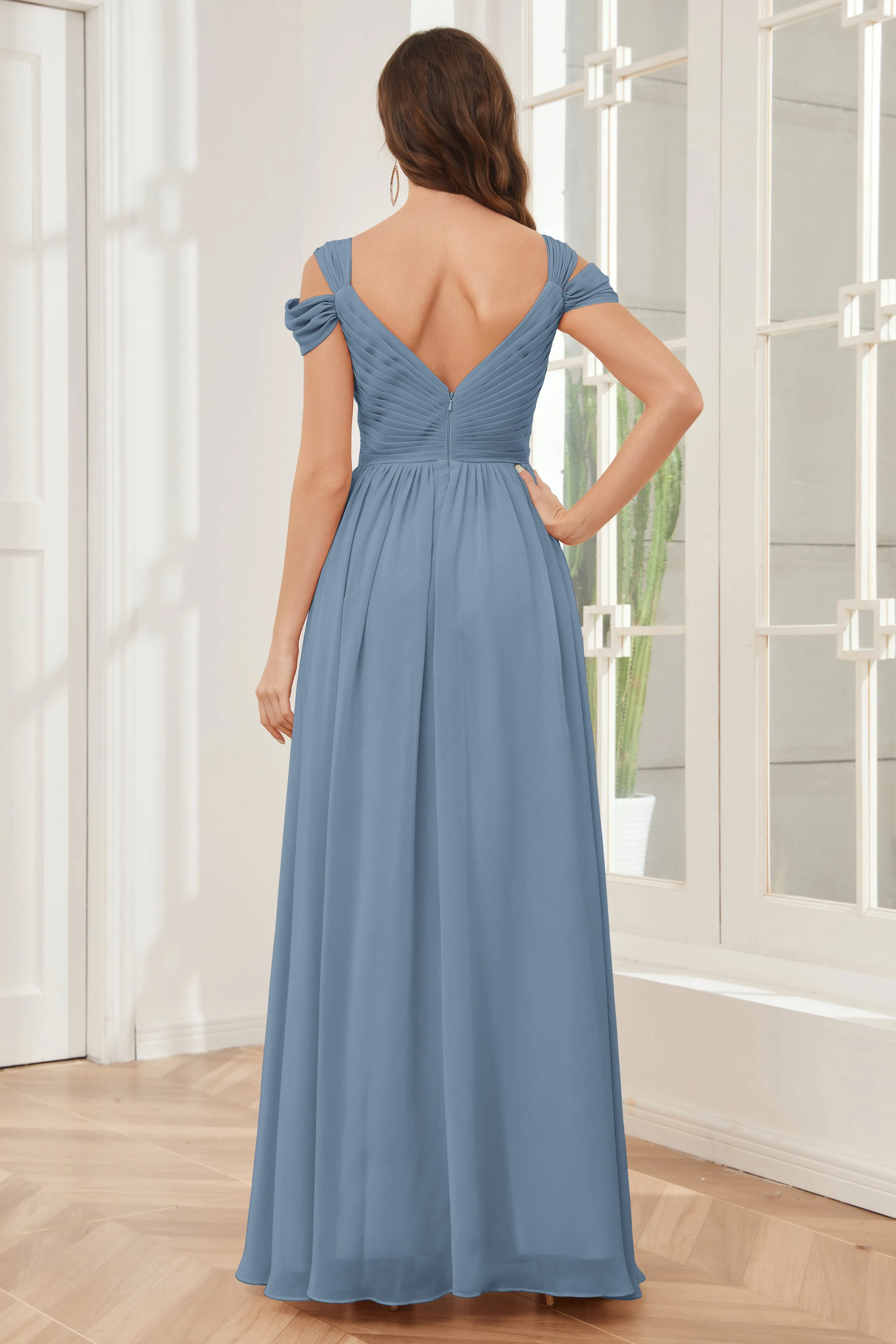 Off-the-Shoulder Side Slit Empire Bridesmaid Dresses