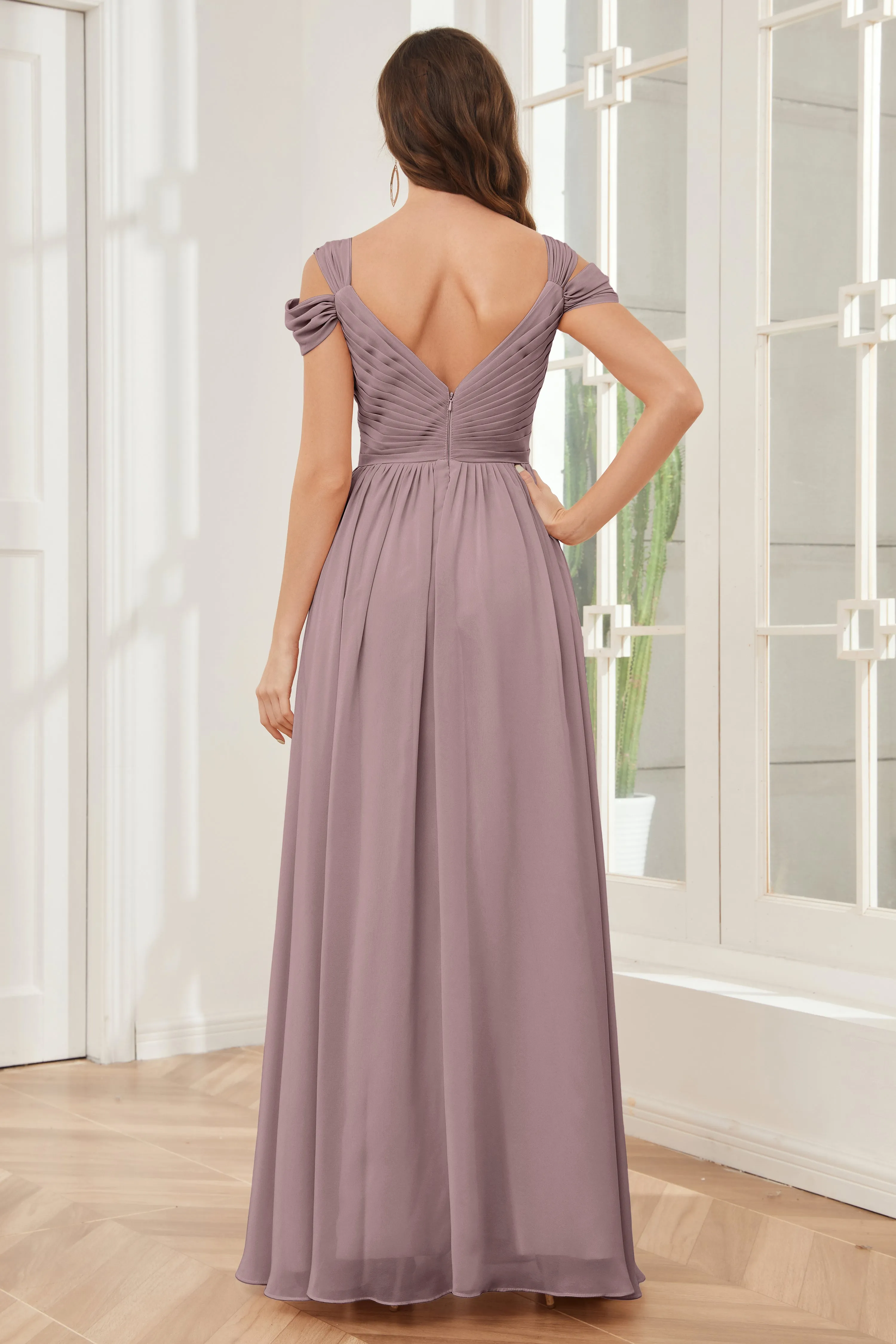 Off-the-Shoulder Side Slit Empire Bridesmaid Dresses