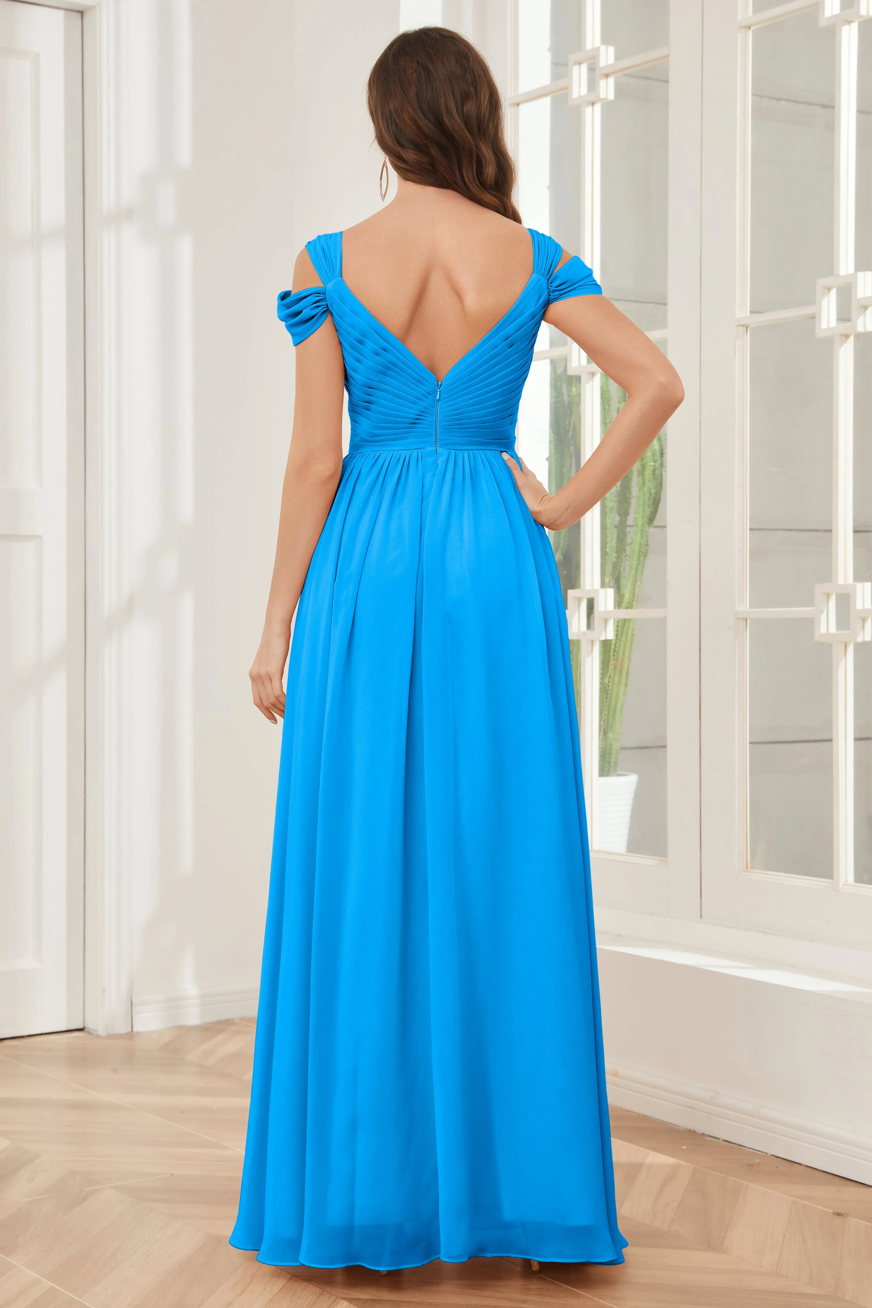 Off-the-Shoulder Side Slit Empire Bridesmaid Dresses