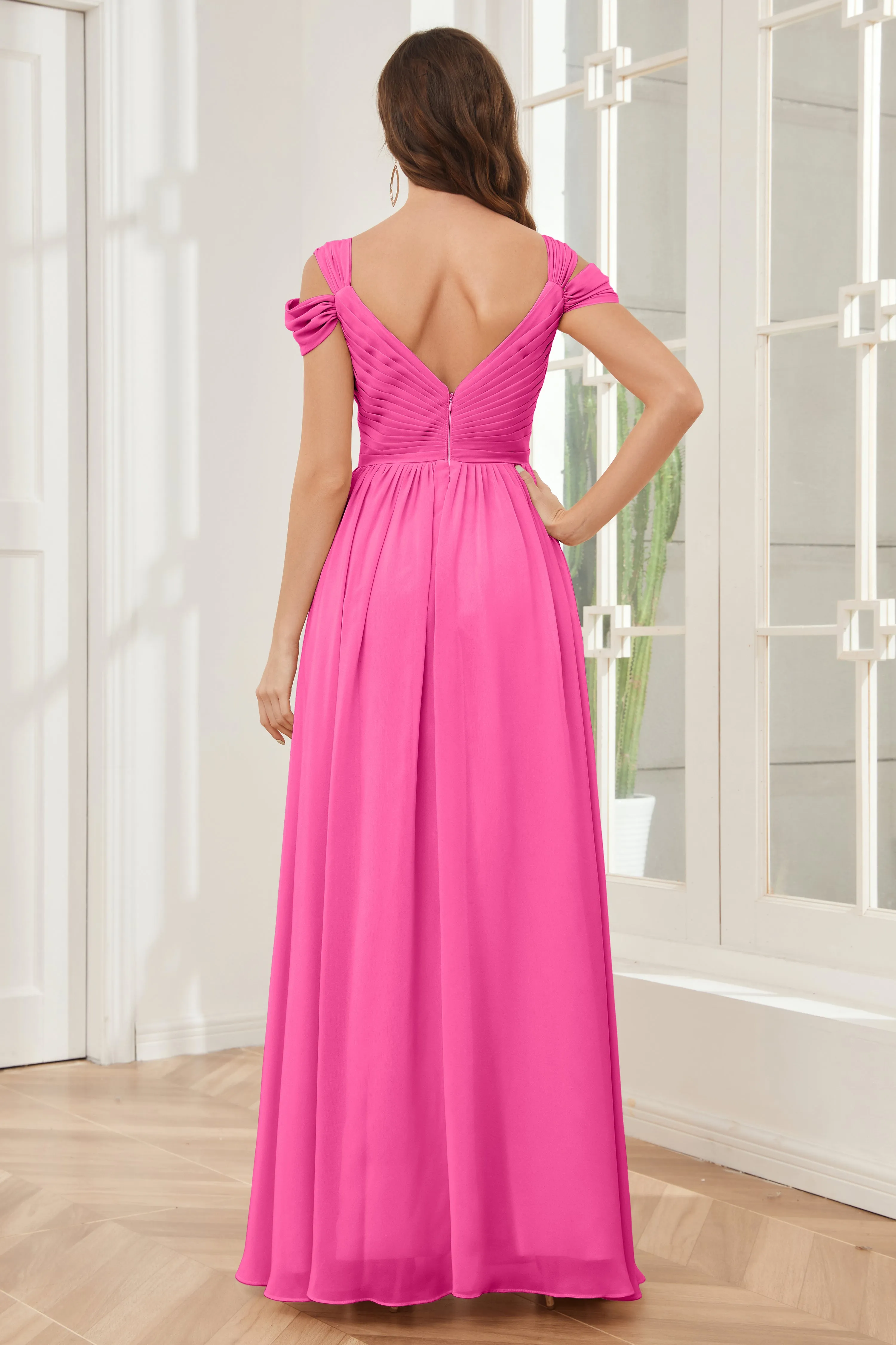 Off-the-Shoulder Side Slit Empire Bridesmaid Dresses