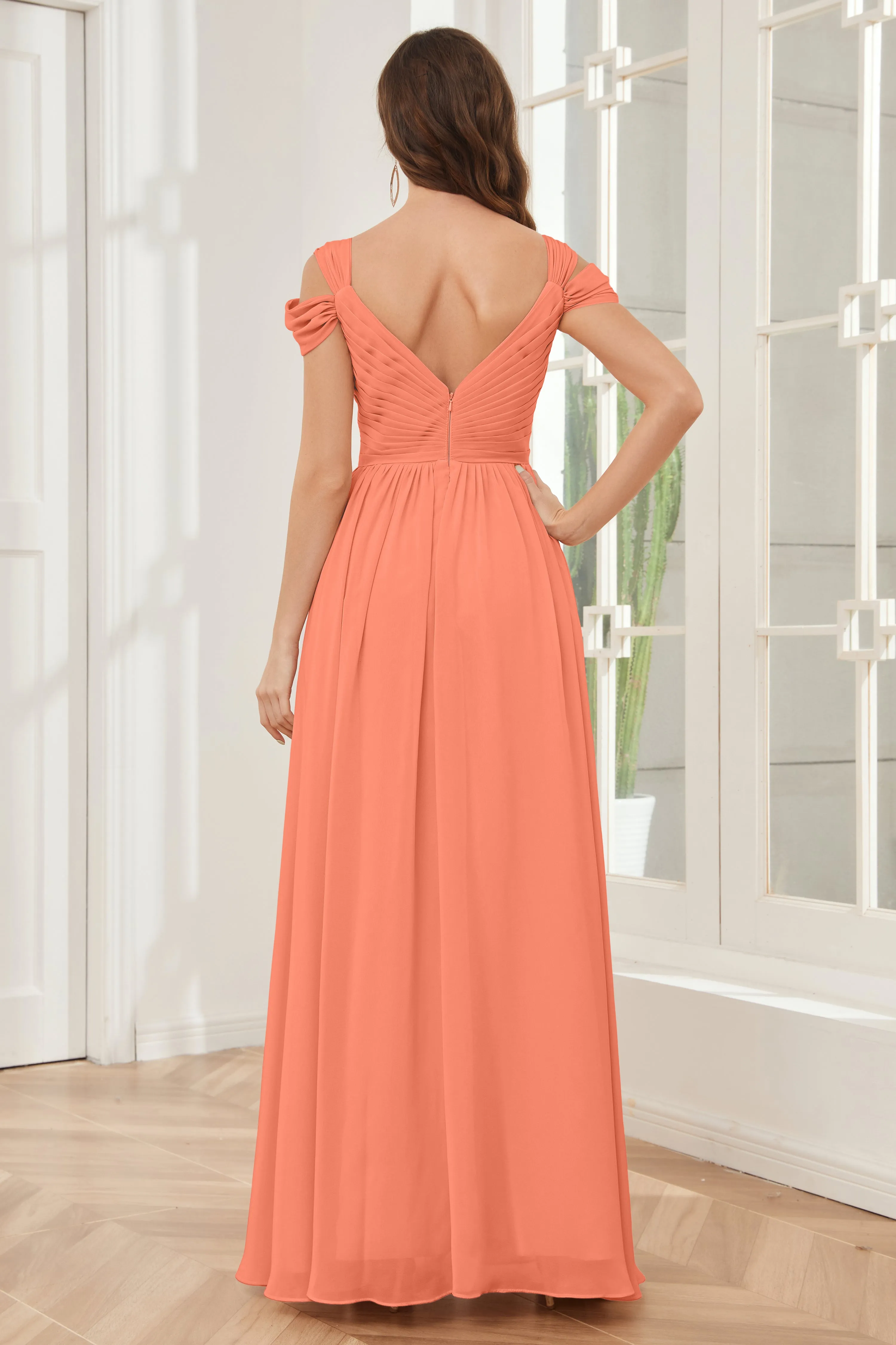 Off-the-Shoulder Side Slit Empire Bridesmaid Dresses