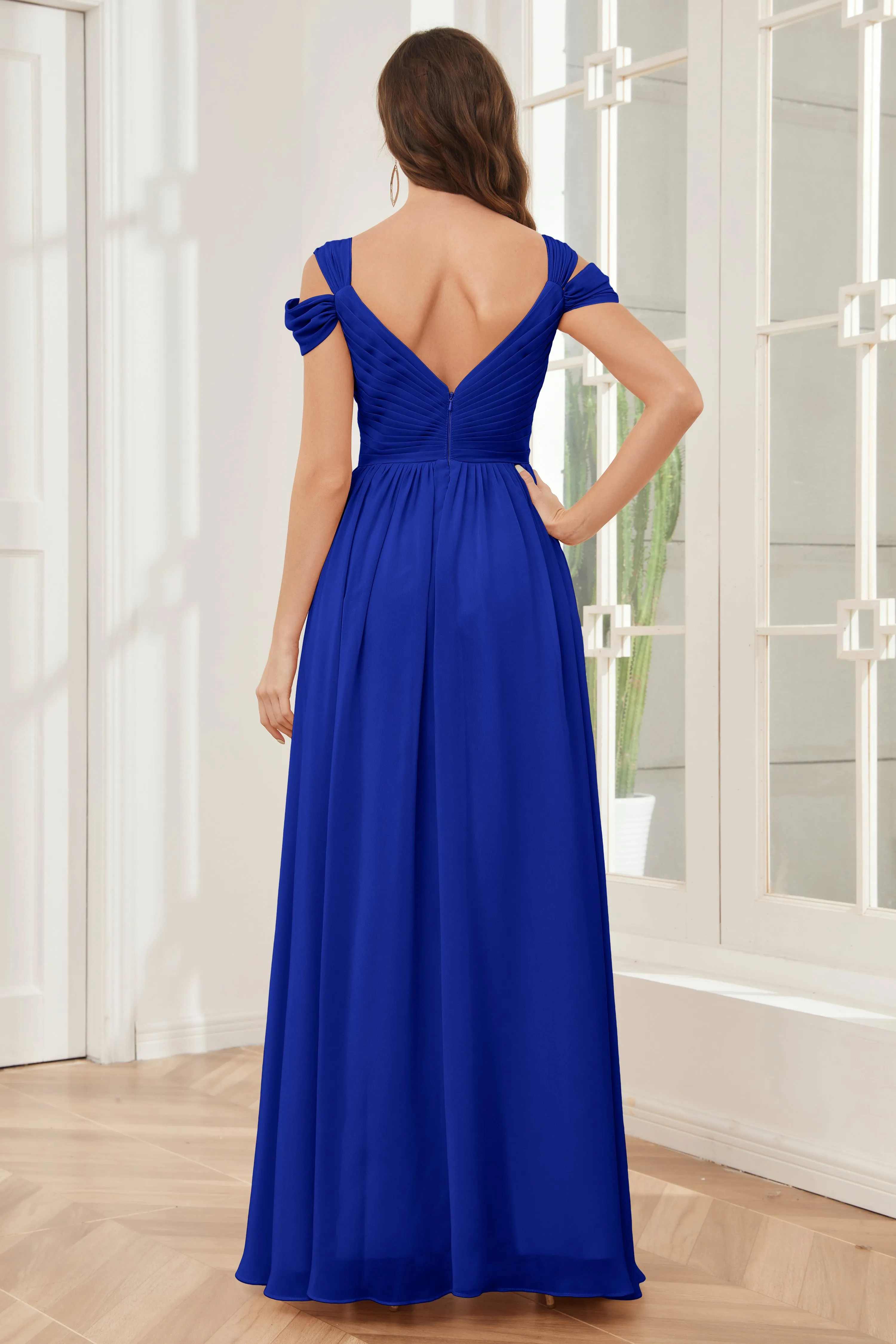 Off-the-Shoulder Side Slit Empire Bridesmaid Dresses