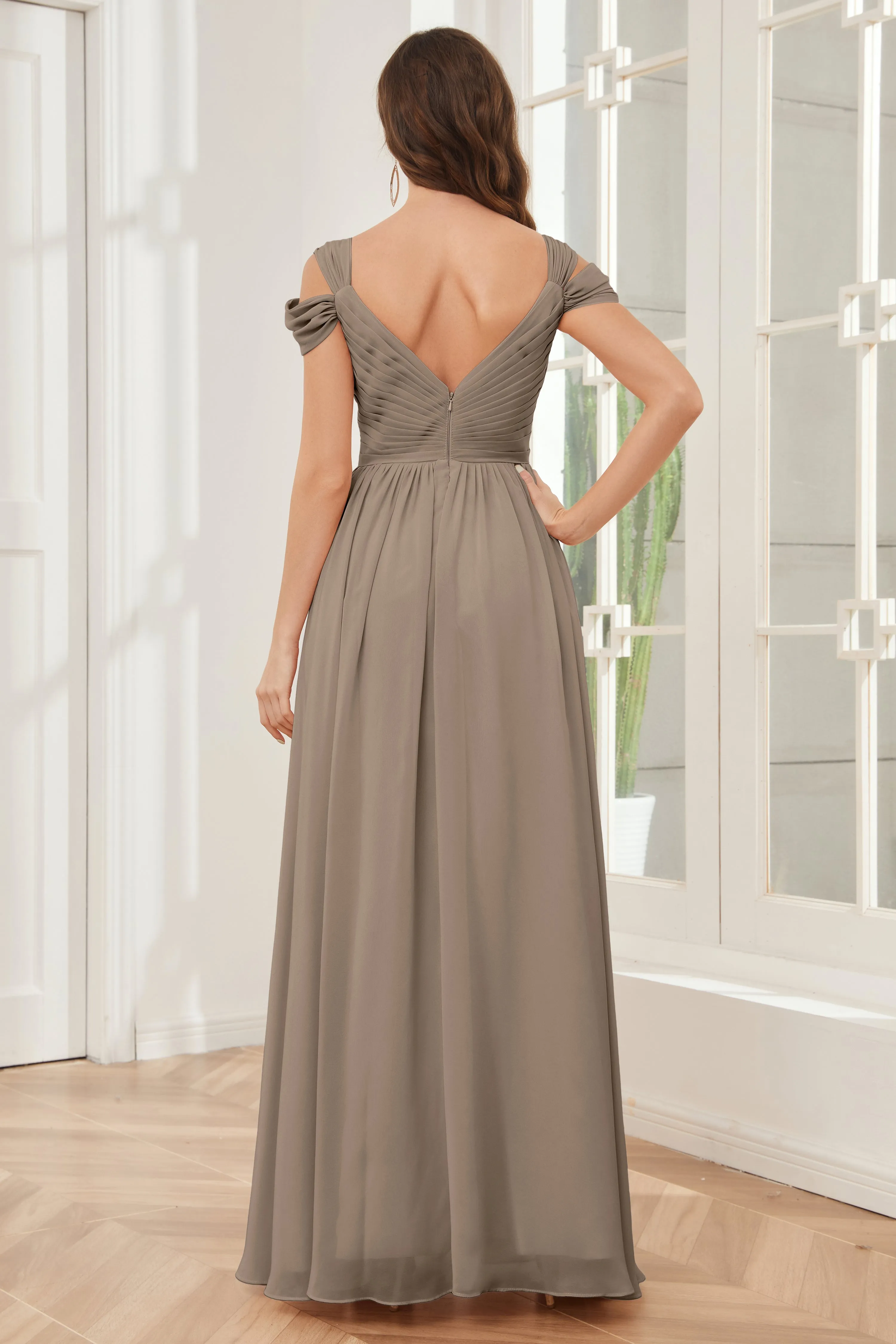 Off-the-Shoulder Side Slit Empire Bridesmaid Dresses