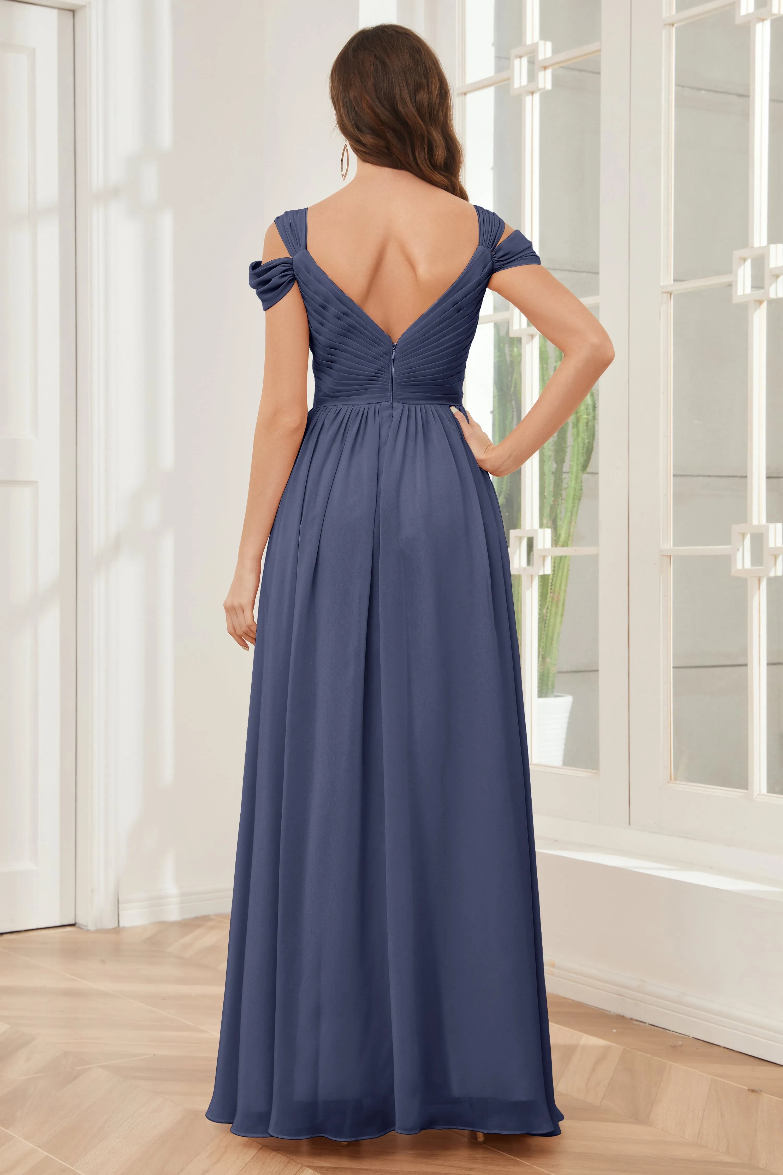 Off-the-Shoulder Side Slit Empire Bridesmaid Dresses