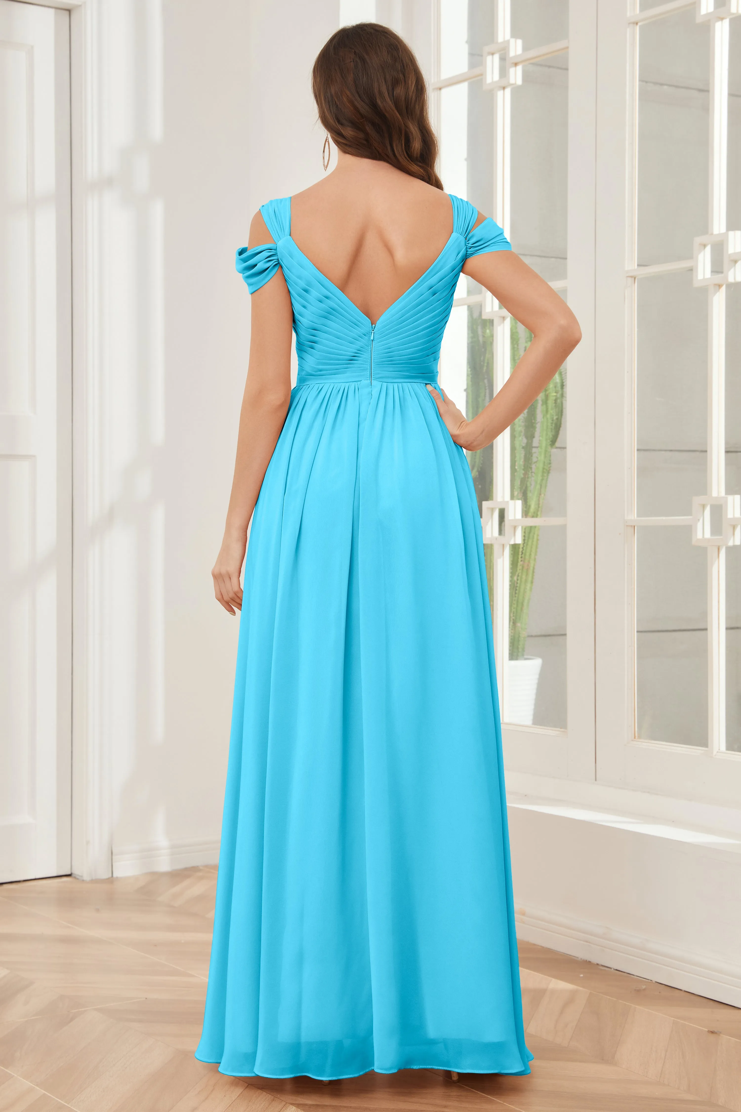 Off-the-Shoulder Side Slit Empire Bridesmaid Dresses