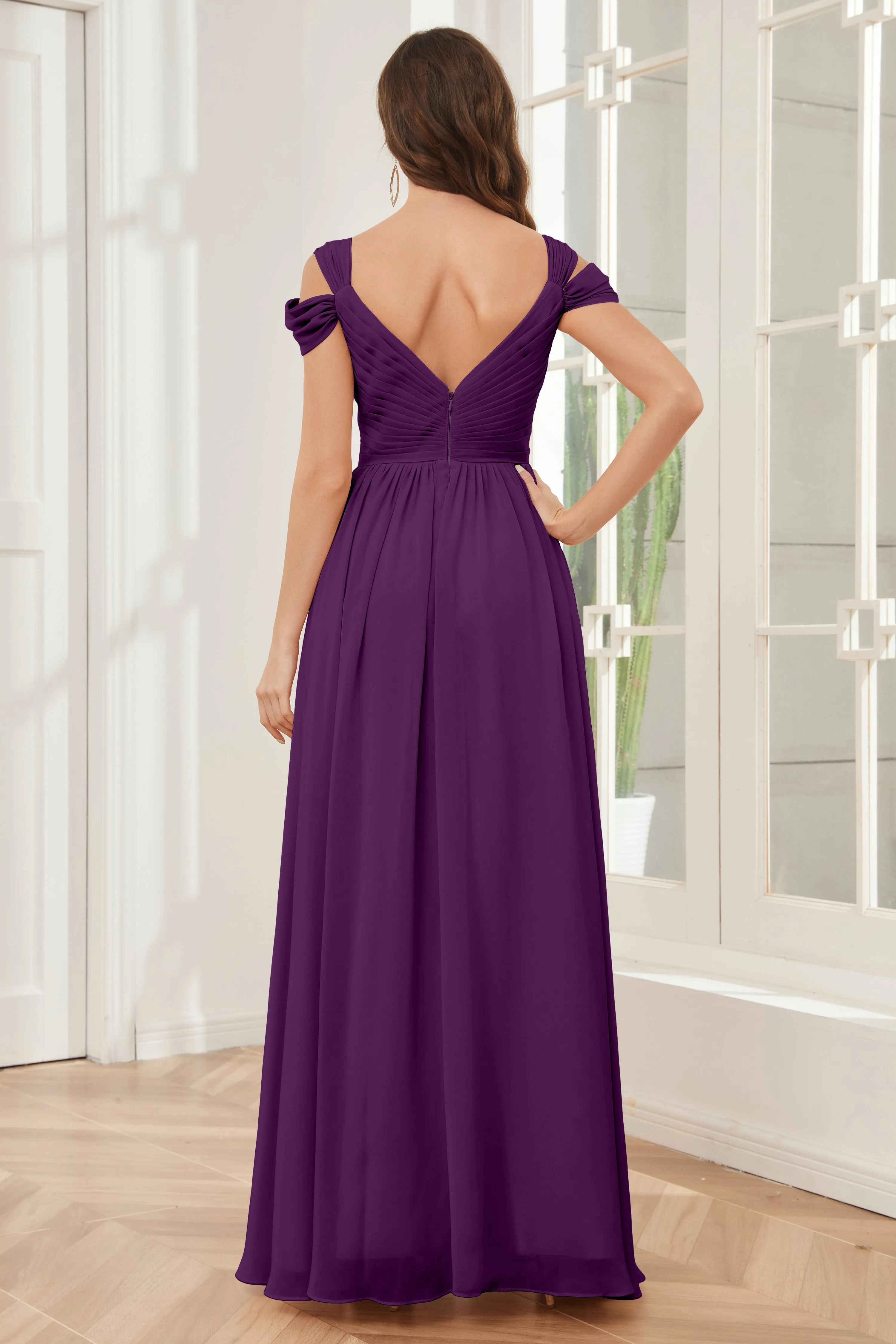 Off-the-Shoulder Side Slit Empire Bridesmaid Dresses