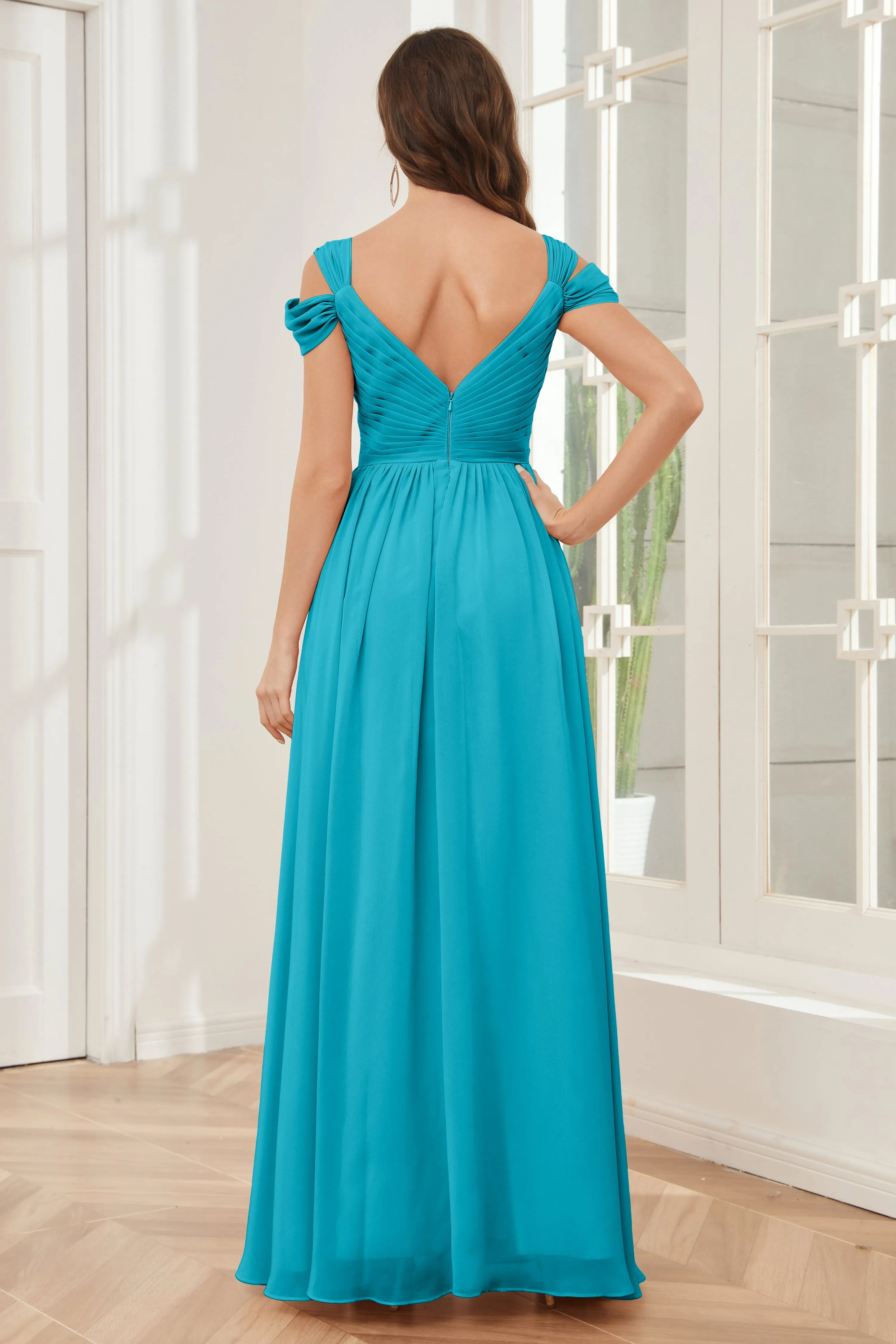 Off-the-Shoulder Side Slit Empire Bridesmaid Dresses