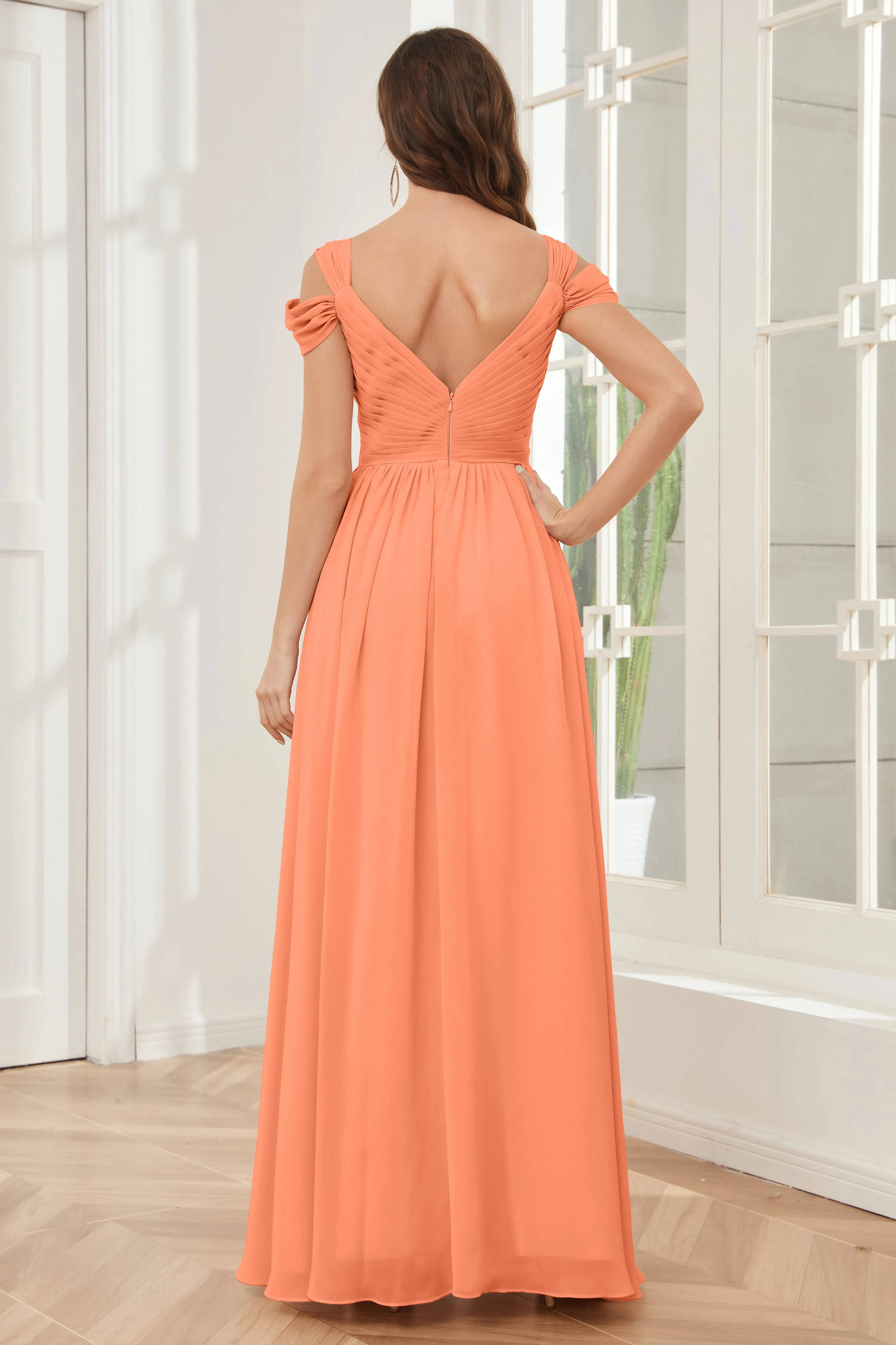 Off-the-Shoulder Side Slit Empire Bridesmaid Dresses