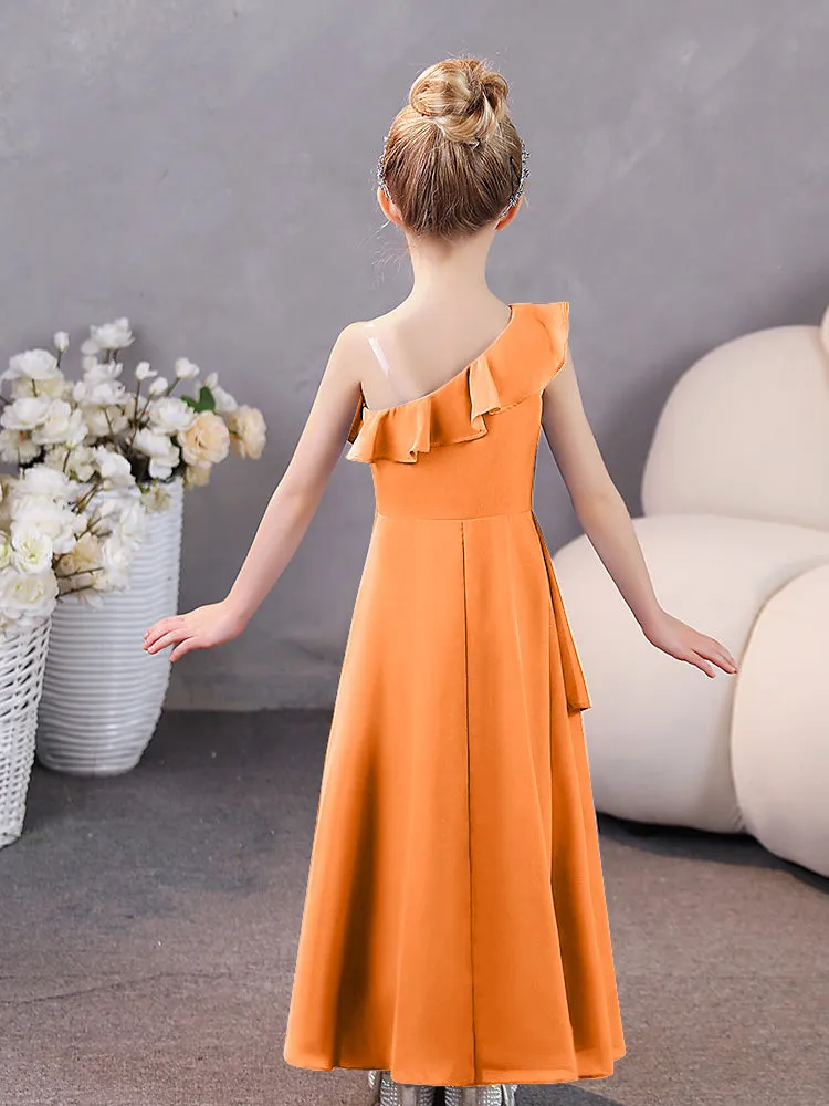 One Shoulder Ruffles Chiffon Junior Bridesmaid Dresses