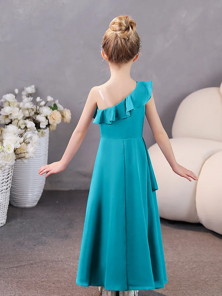 One Shoulder Ruffles Chiffon Junior Bridesmaid Dresses