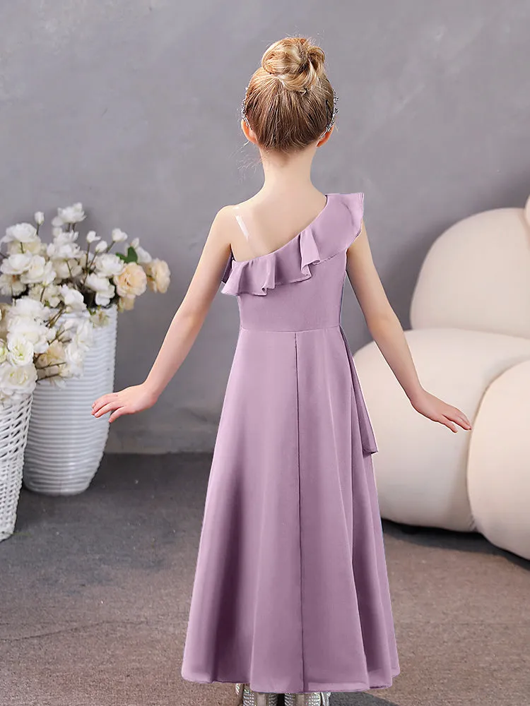 One Shoulder Ruffles Chiffon Junior Bridesmaid Dresses