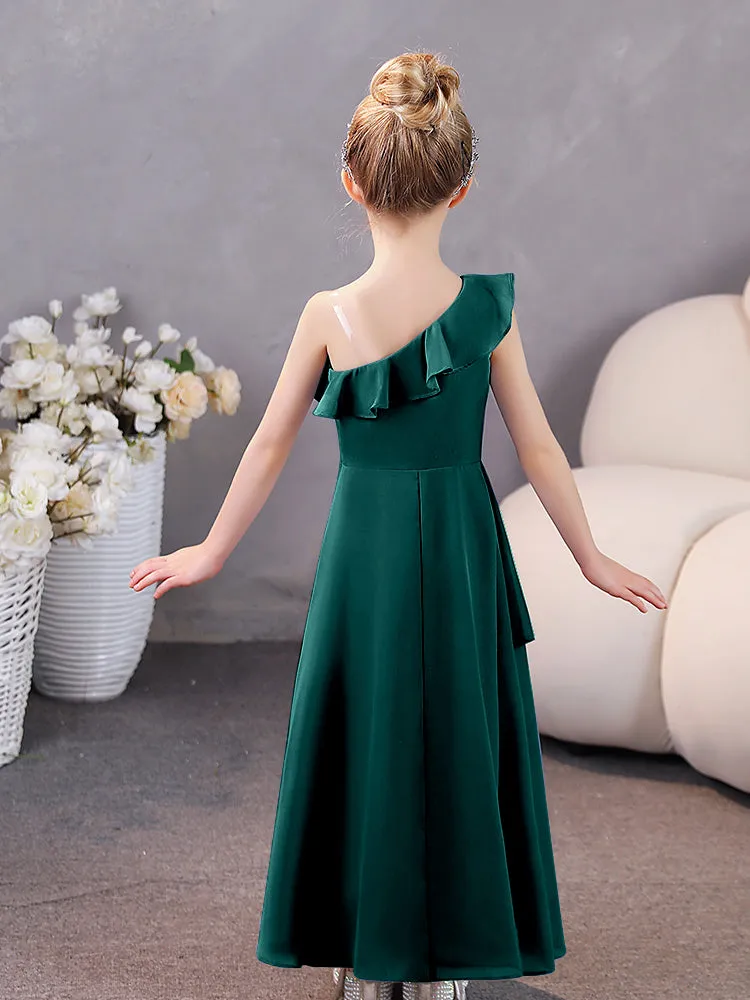 One Shoulder Ruffles Chiffon Junior Bridesmaid Dresses