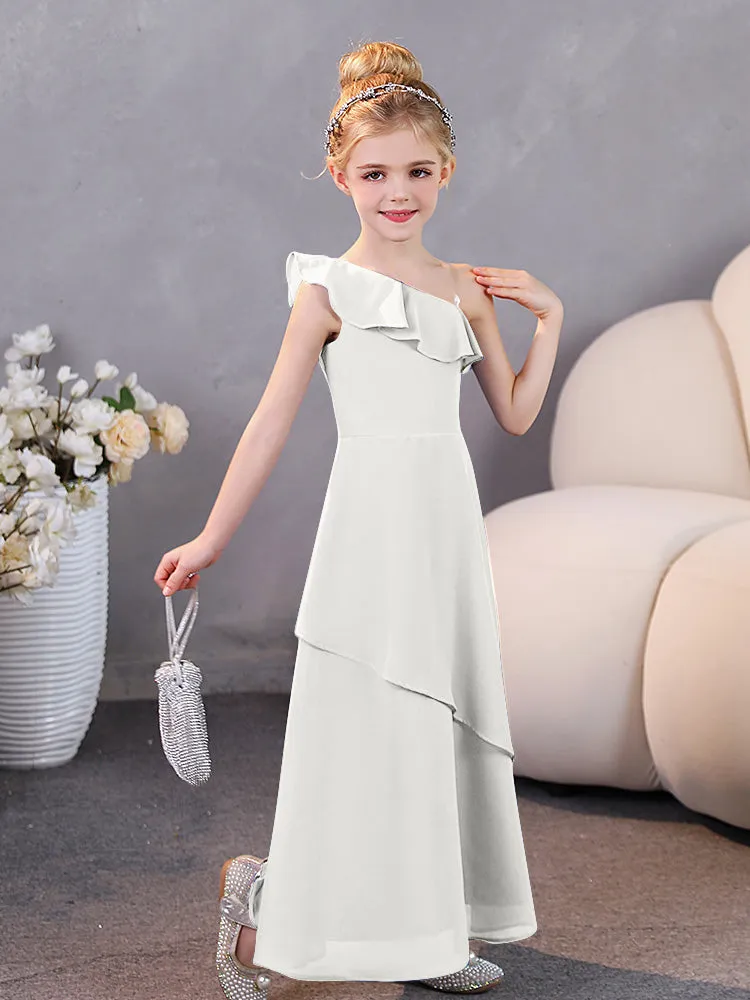 One Shoulder Ruffles Chiffon Junior Bridesmaid Dresses