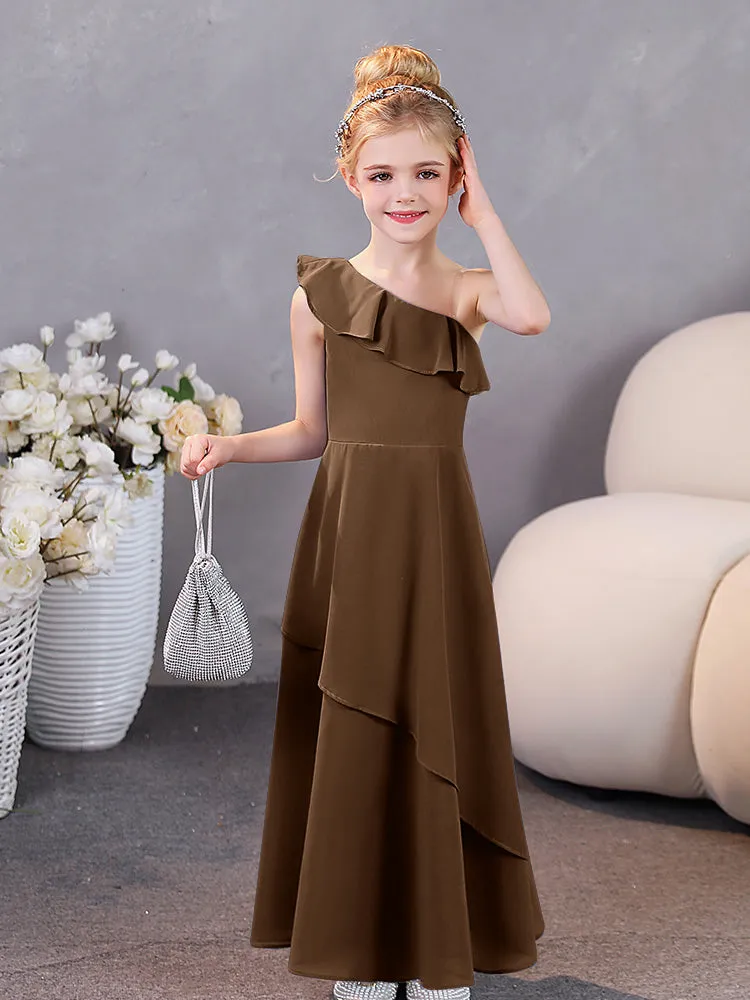 One Shoulder Ruffles Chiffon Junior Bridesmaid Dresses