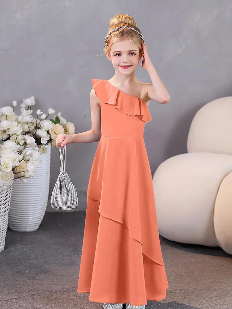 One Shoulder Ruffles Chiffon Junior Bridesmaid Dresses