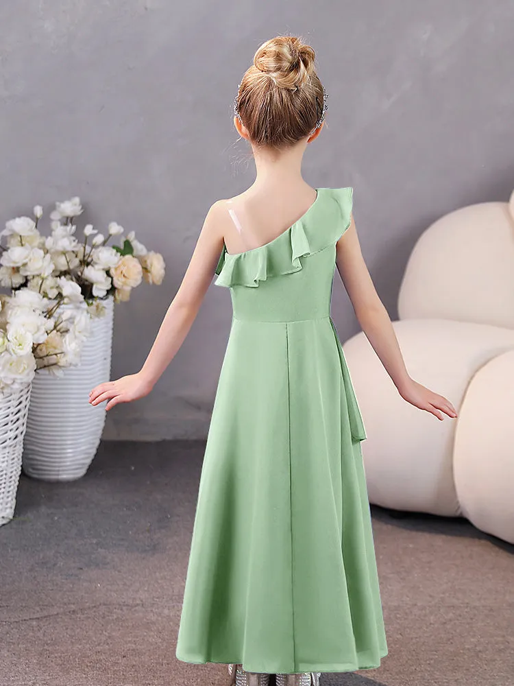 One Shoulder Ruffles Chiffon Junior Bridesmaid Dresses