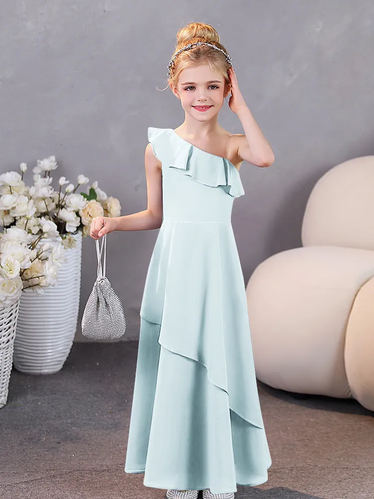 One Shoulder Ruffles Chiffon Junior Bridesmaid Dresses