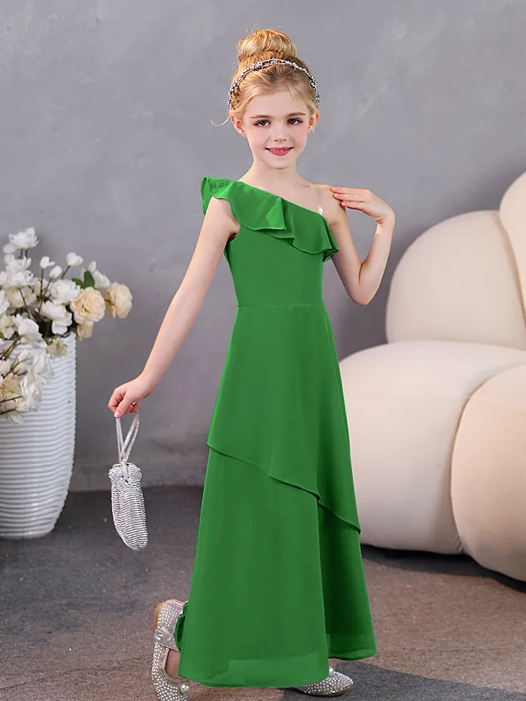 One Shoulder Ruffles Chiffon Junior Bridesmaid Dresses