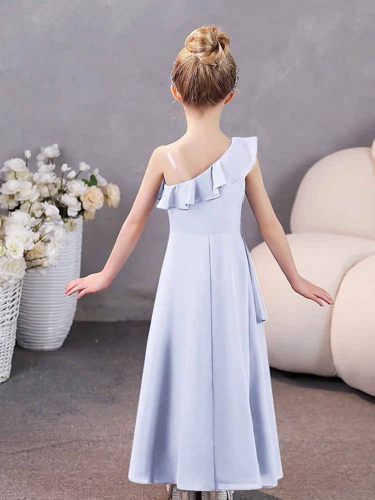 One Shoulder Ruffles Chiffon Junior Bridesmaid Dresses