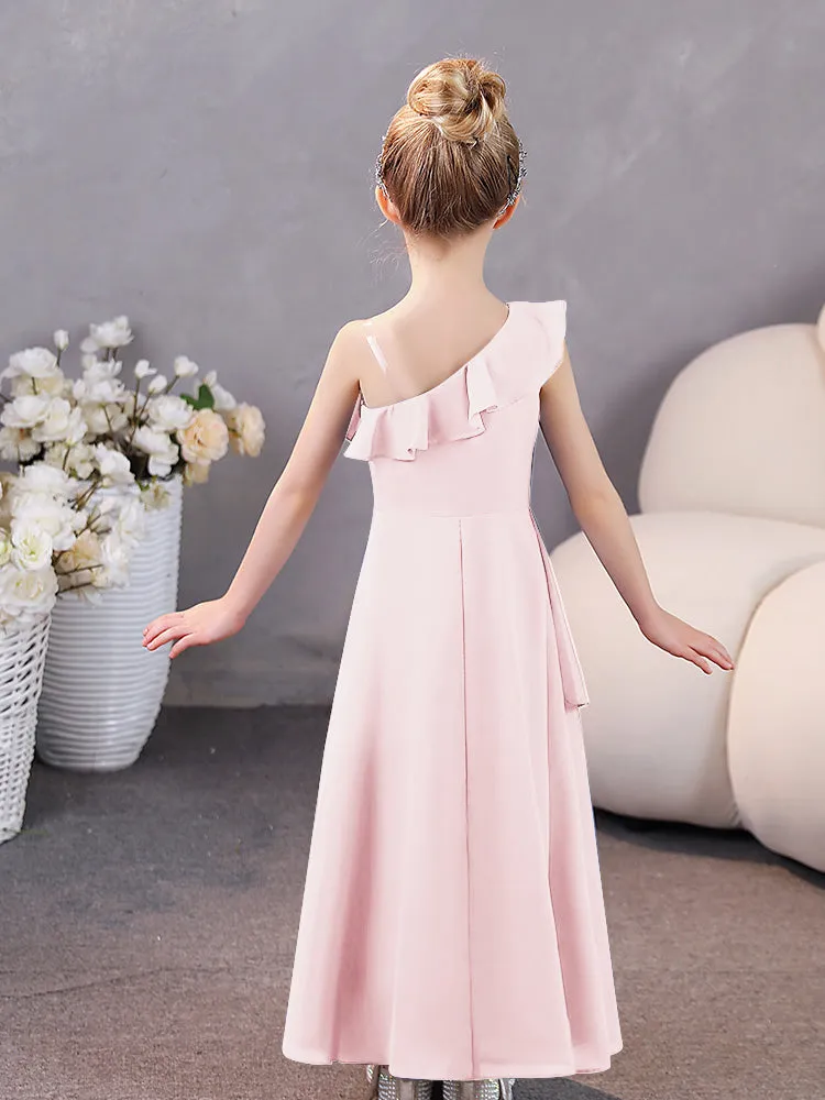 One Shoulder Ruffles Chiffon Junior Bridesmaid Dresses