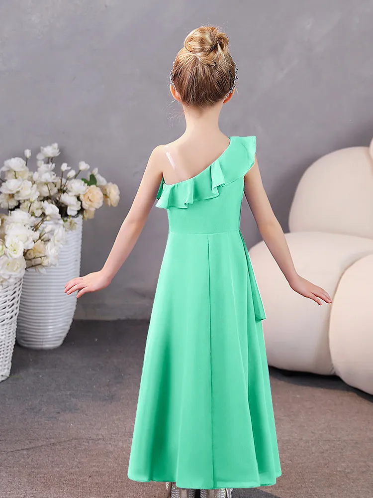 One Shoulder Ruffles Chiffon Junior Bridesmaid Dresses