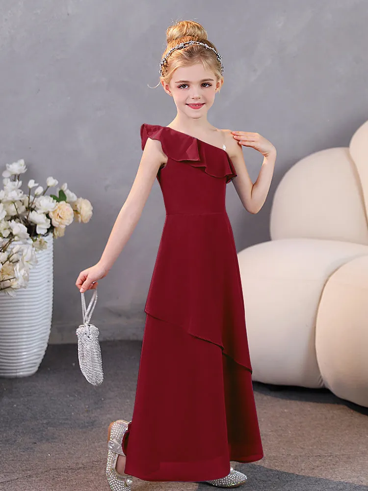 One Shoulder Ruffles Chiffon Junior Bridesmaid Dresses