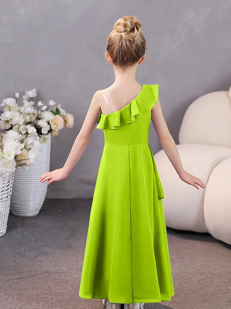 One Shoulder Ruffles Chiffon Junior Bridesmaid Dresses