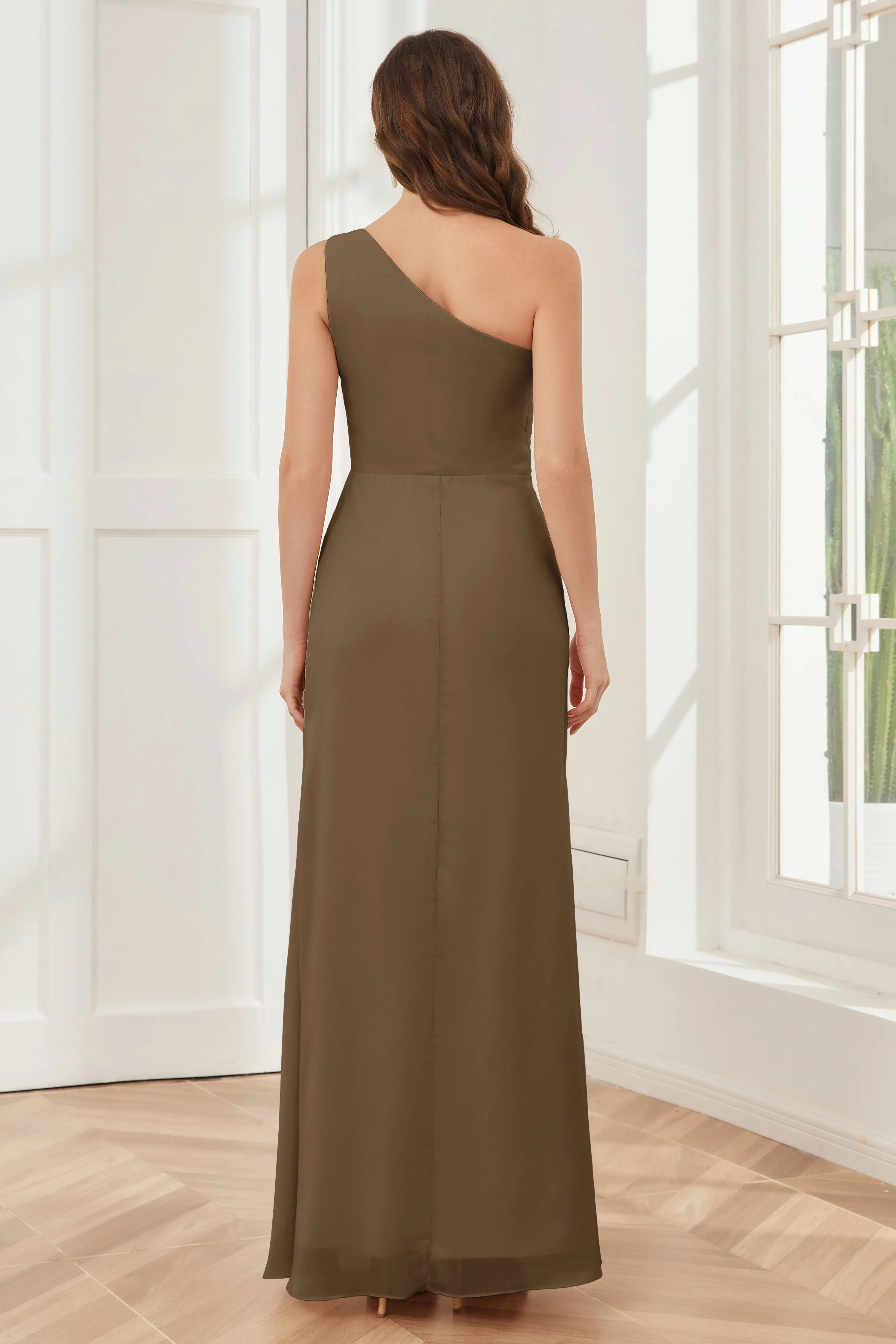 One Shoulder Sleeveless Slit Bridesmaid Dresses