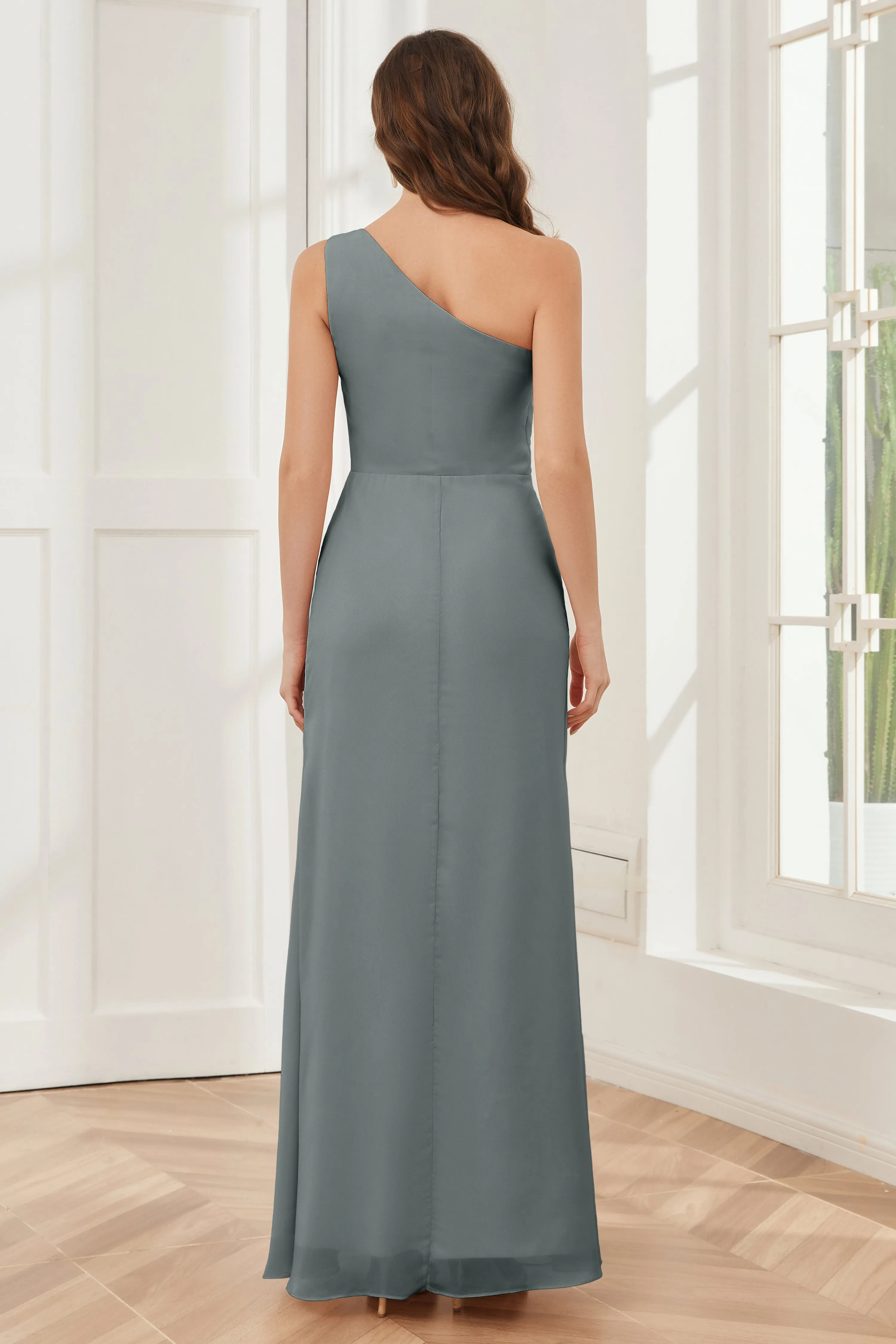 One Shoulder Sleeveless Slit Bridesmaid Dresses