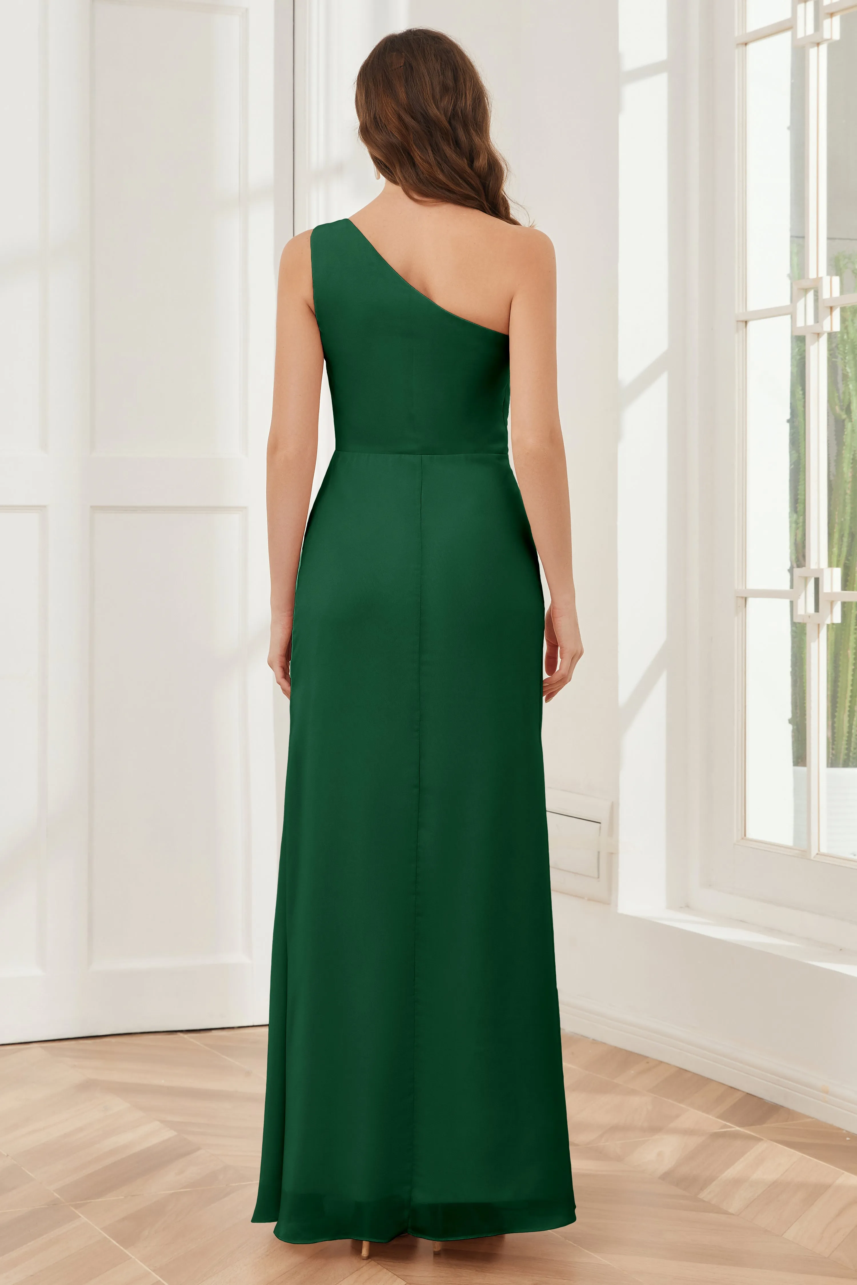 One Shoulder Sleeveless Slit Bridesmaid Dresses