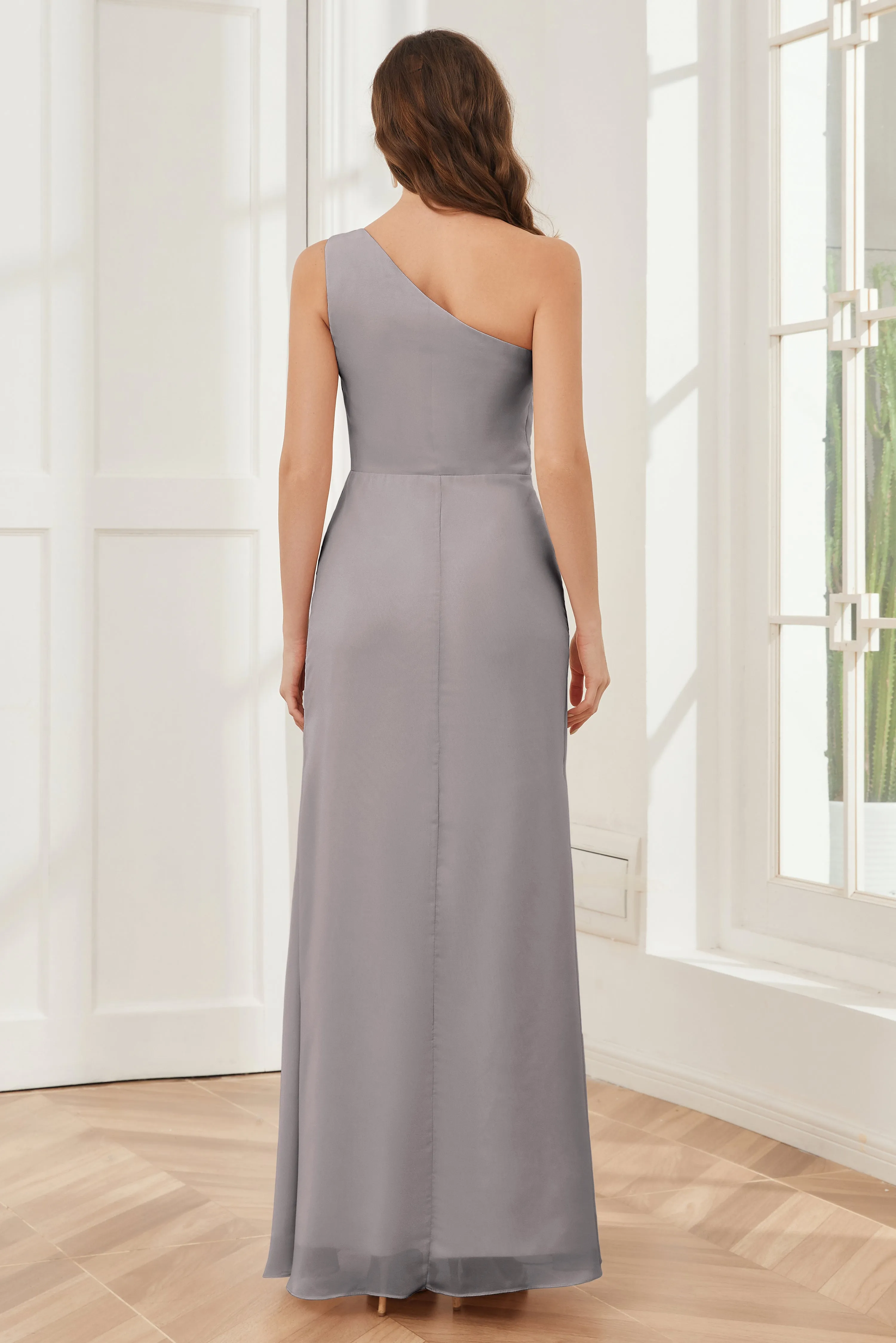 One Shoulder Sleeveless Slit Bridesmaid Dresses