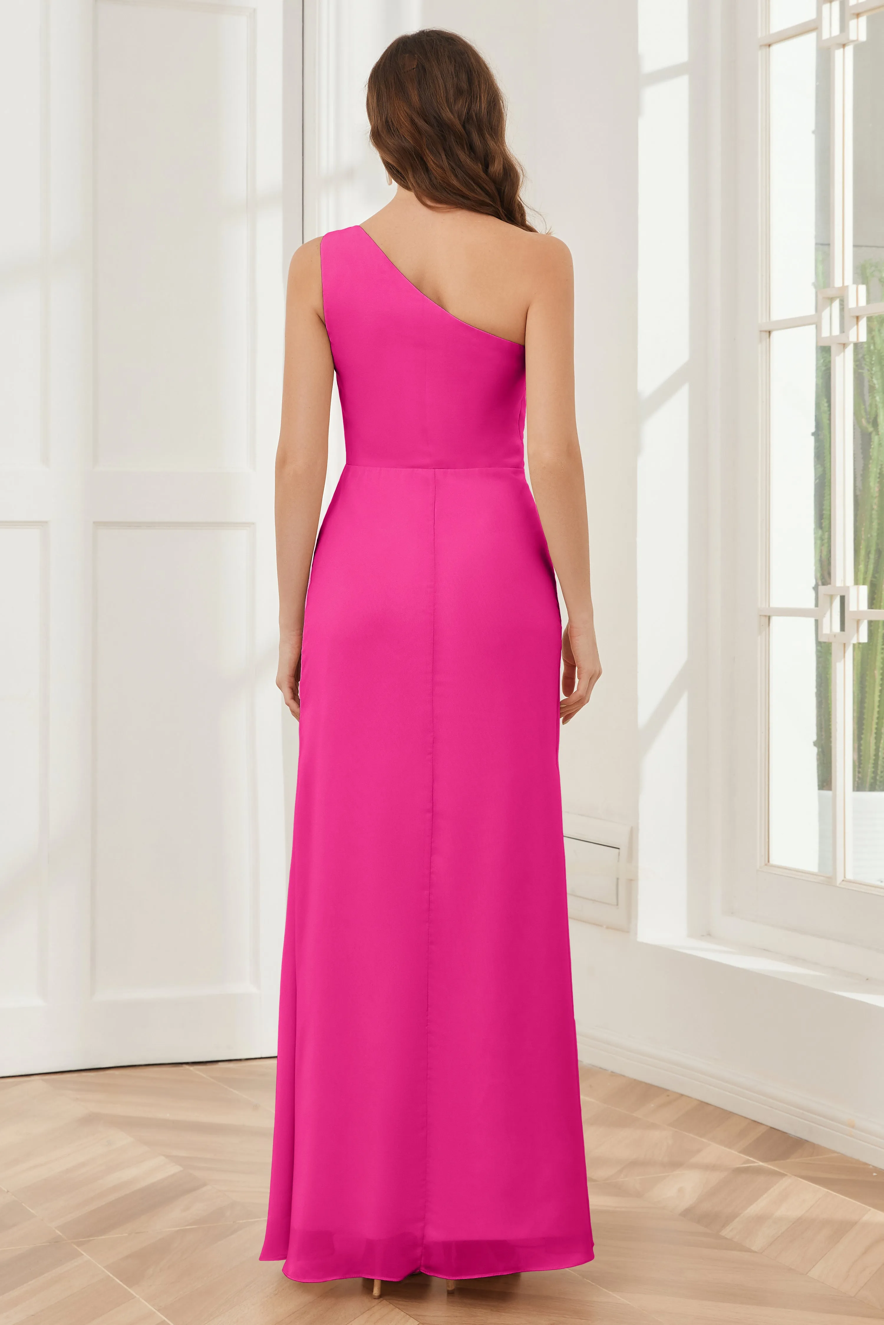 One Shoulder Sleeveless Slit Bridesmaid Dresses