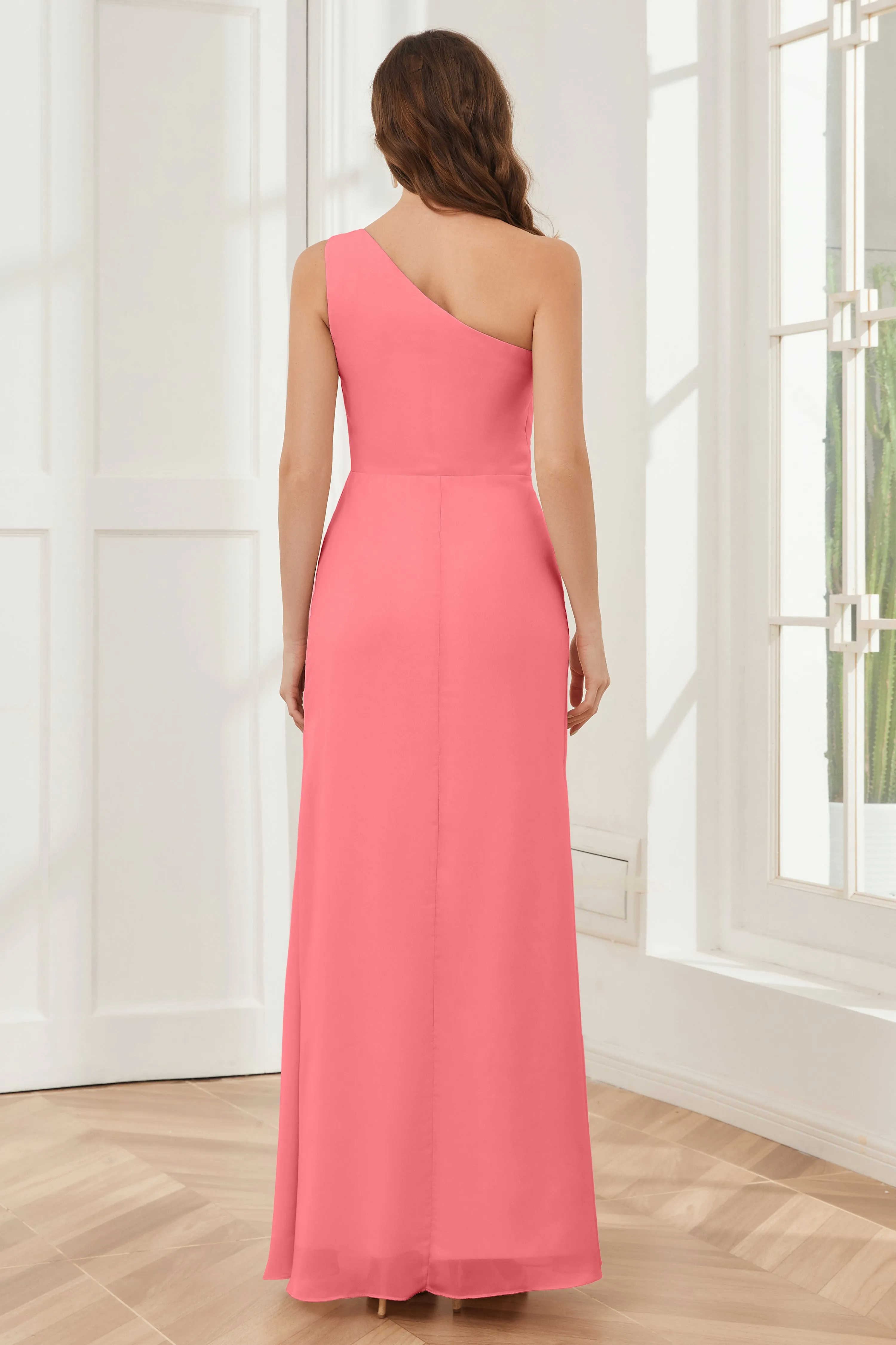 One Shoulder Sleeveless Slit Bridesmaid Dresses