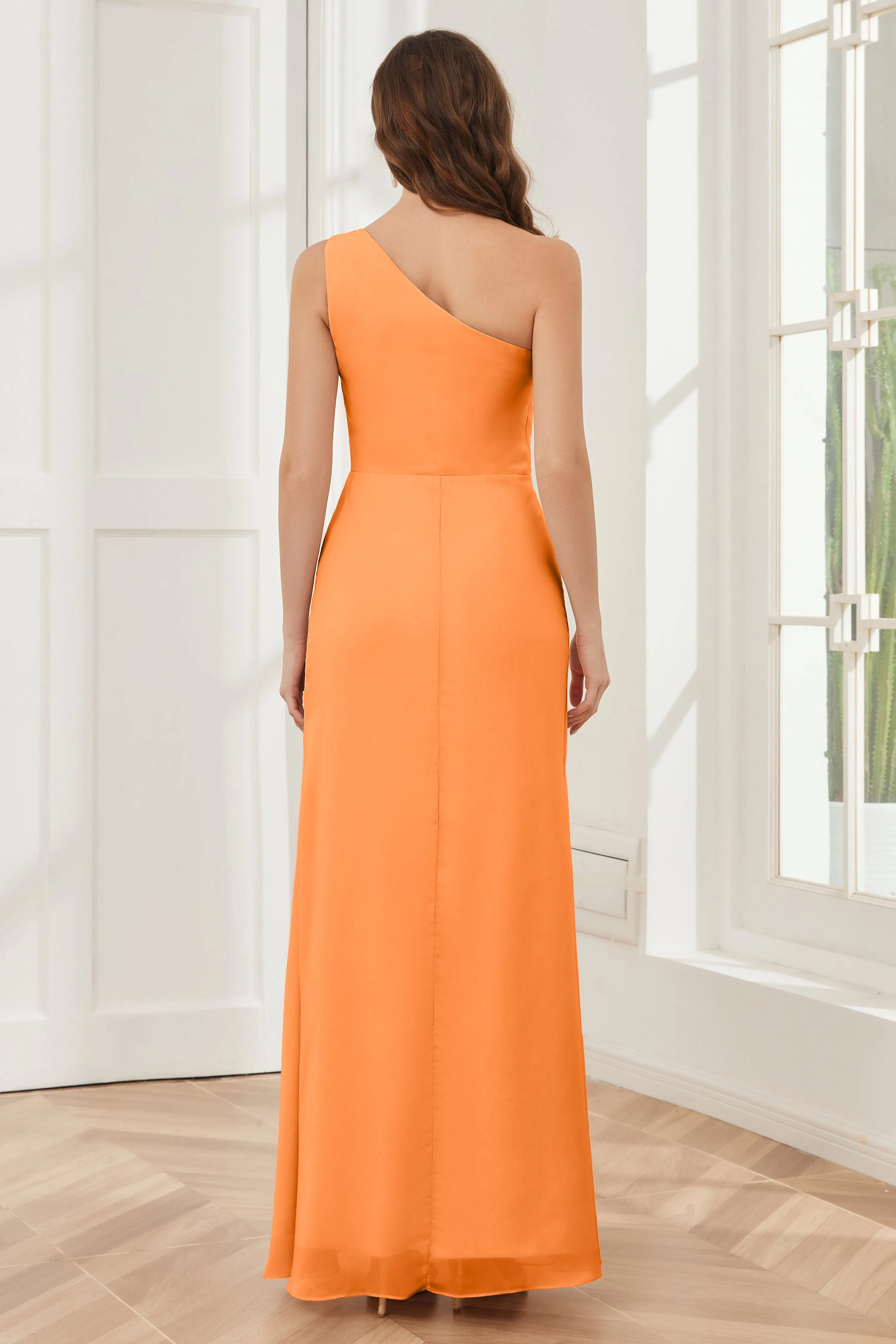 One Shoulder Sleeveless Slit Bridesmaid Dresses