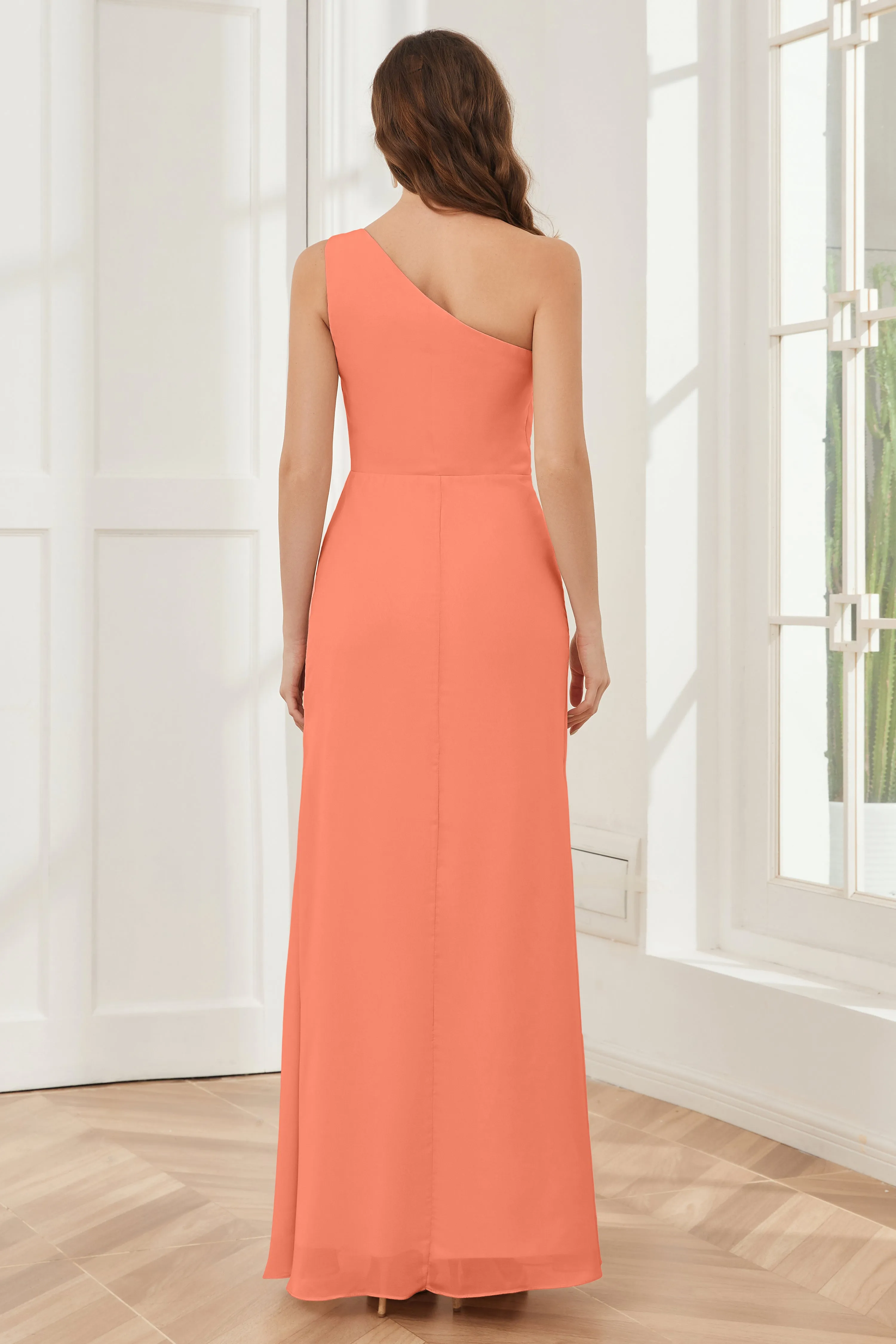 One Shoulder Sleeveless Slit Bridesmaid Dresses