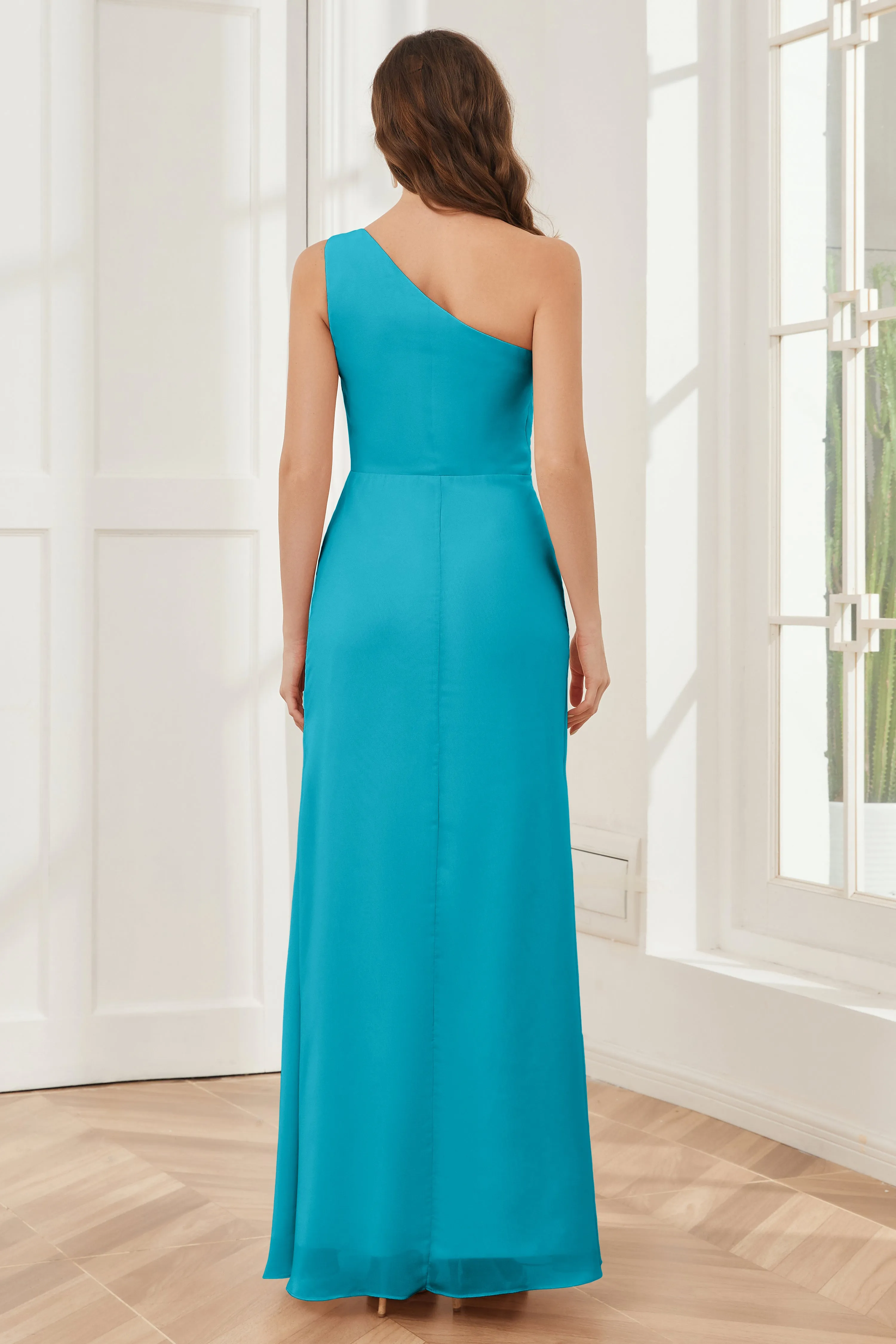 One Shoulder Sleeveless Slit Bridesmaid Dresses