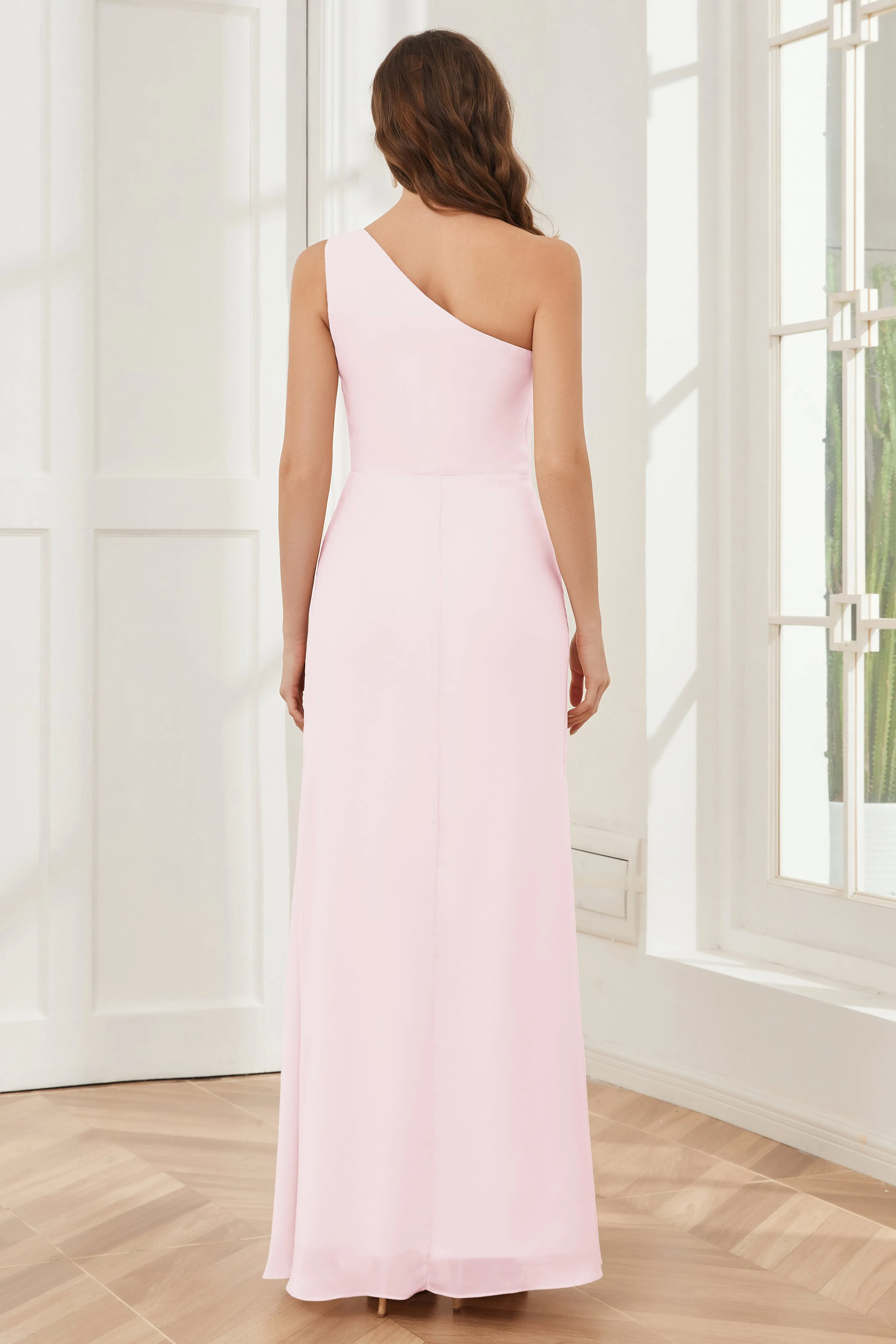 One Shoulder Sleeveless Slit Bridesmaid Dresses