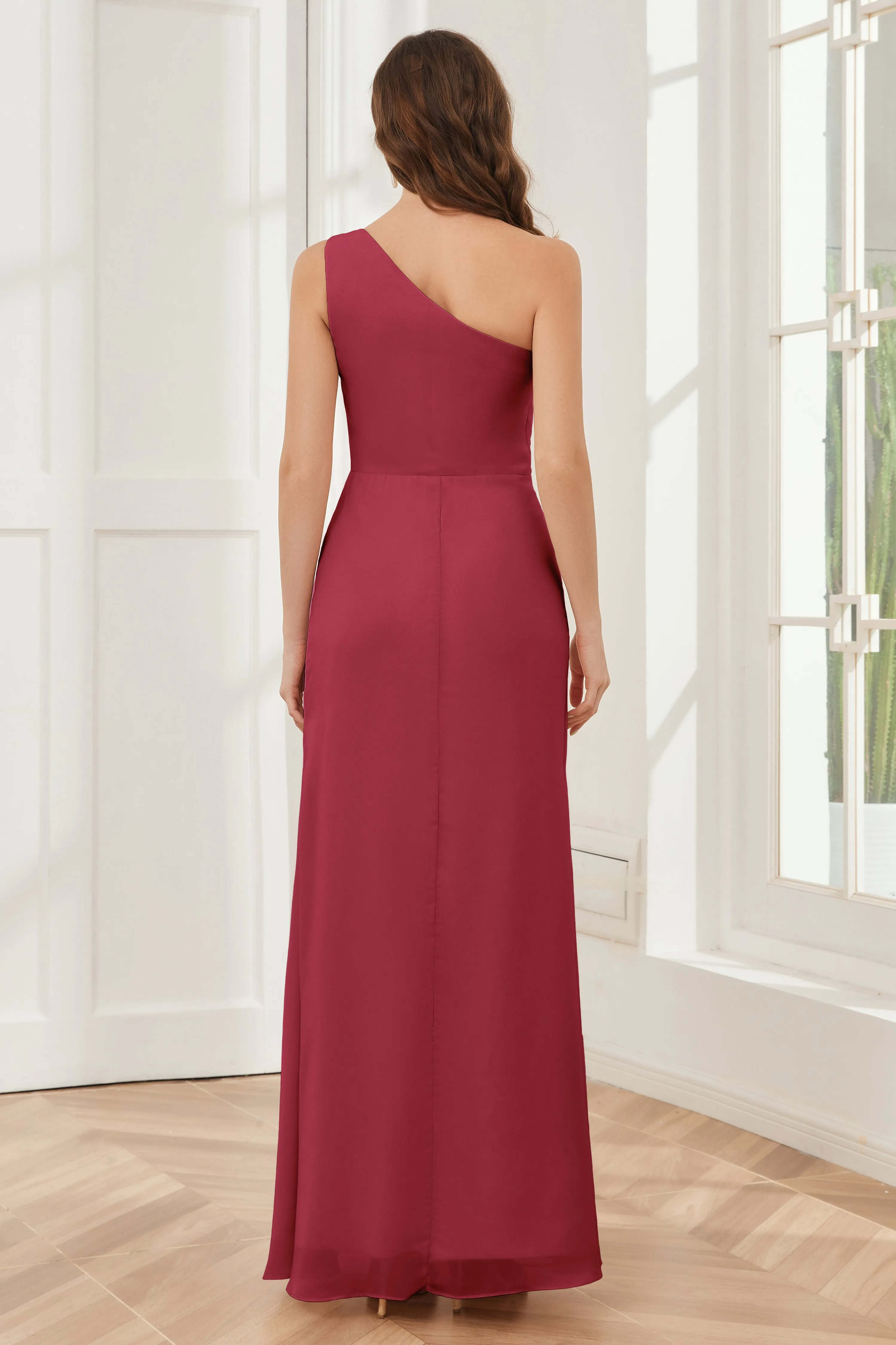 One Shoulder Sleeveless Slit Bridesmaid Dresses