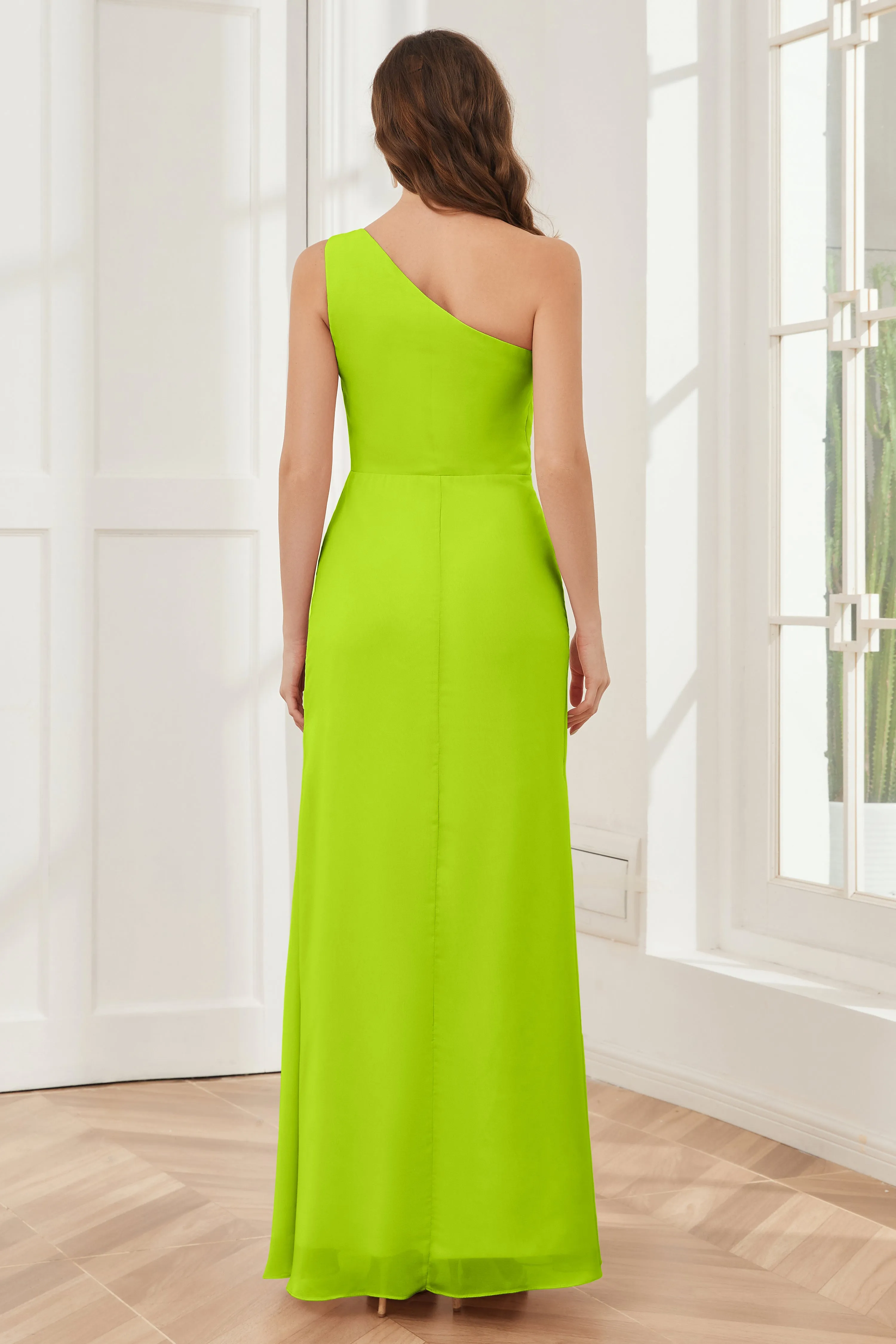 One Shoulder Sleeveless Slit Bridesmaid Dresses