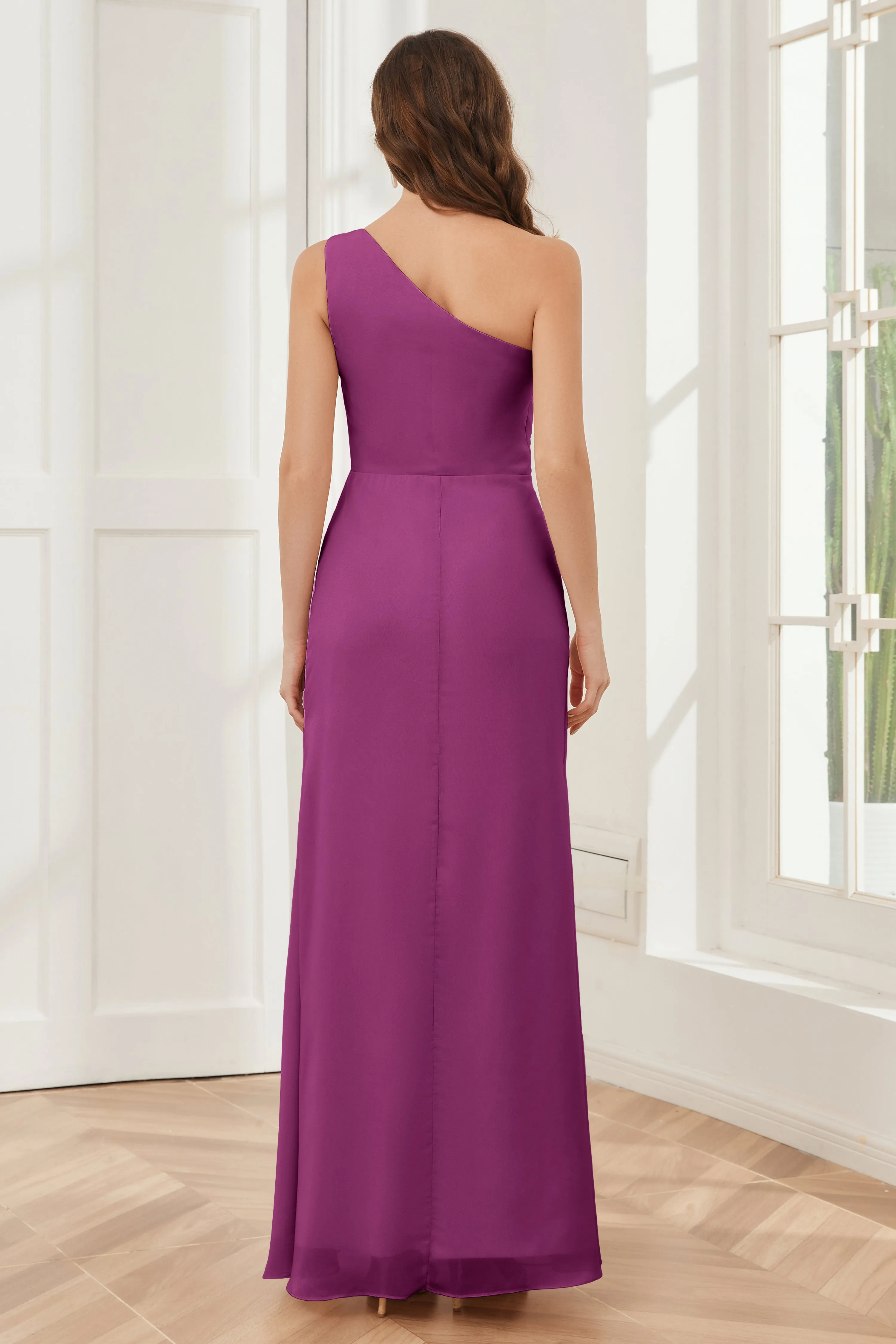 One Shoulder Sleeveless Slit Bridesmaid Dresses