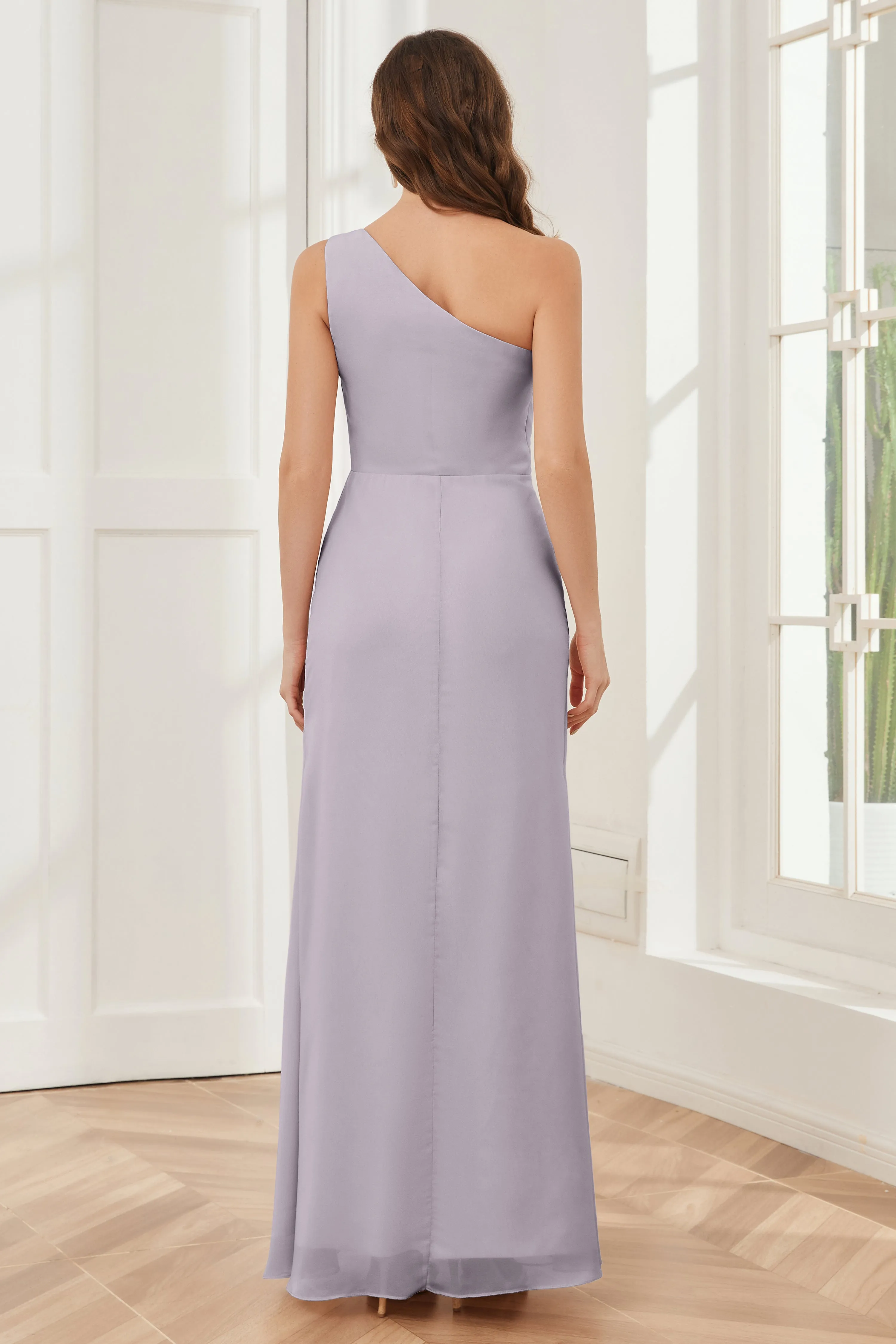 One Shoulder Sleeveless Slit Bridesmaid Dresses