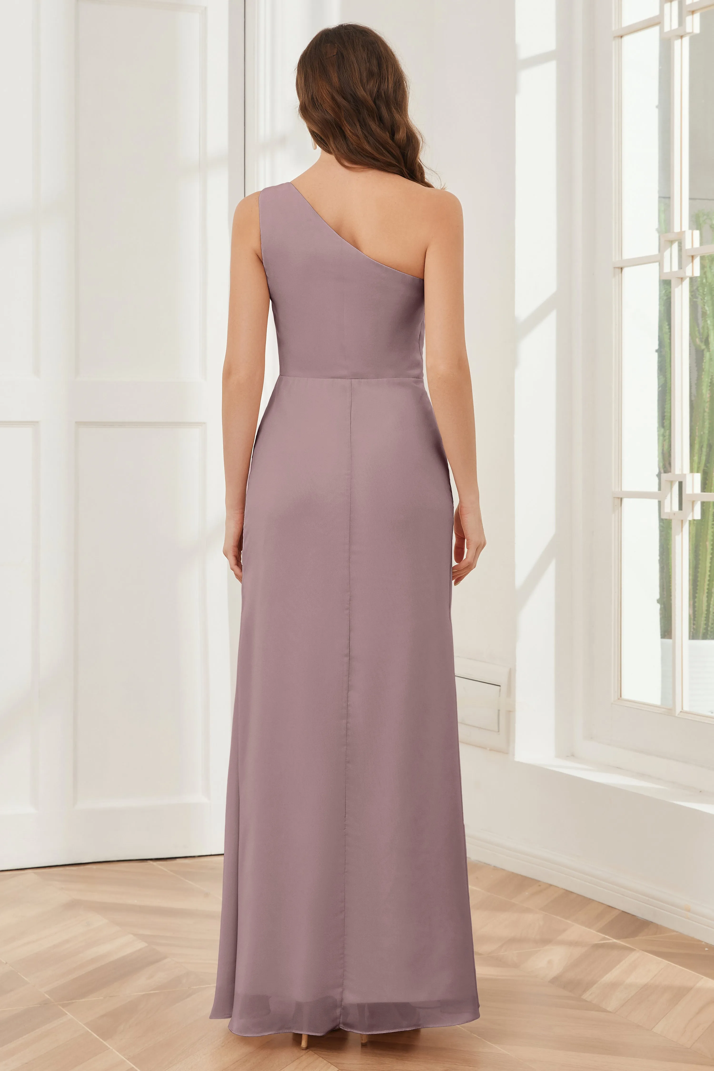 One Shoulder Sleeveless Slit Bridesmaid Dresses