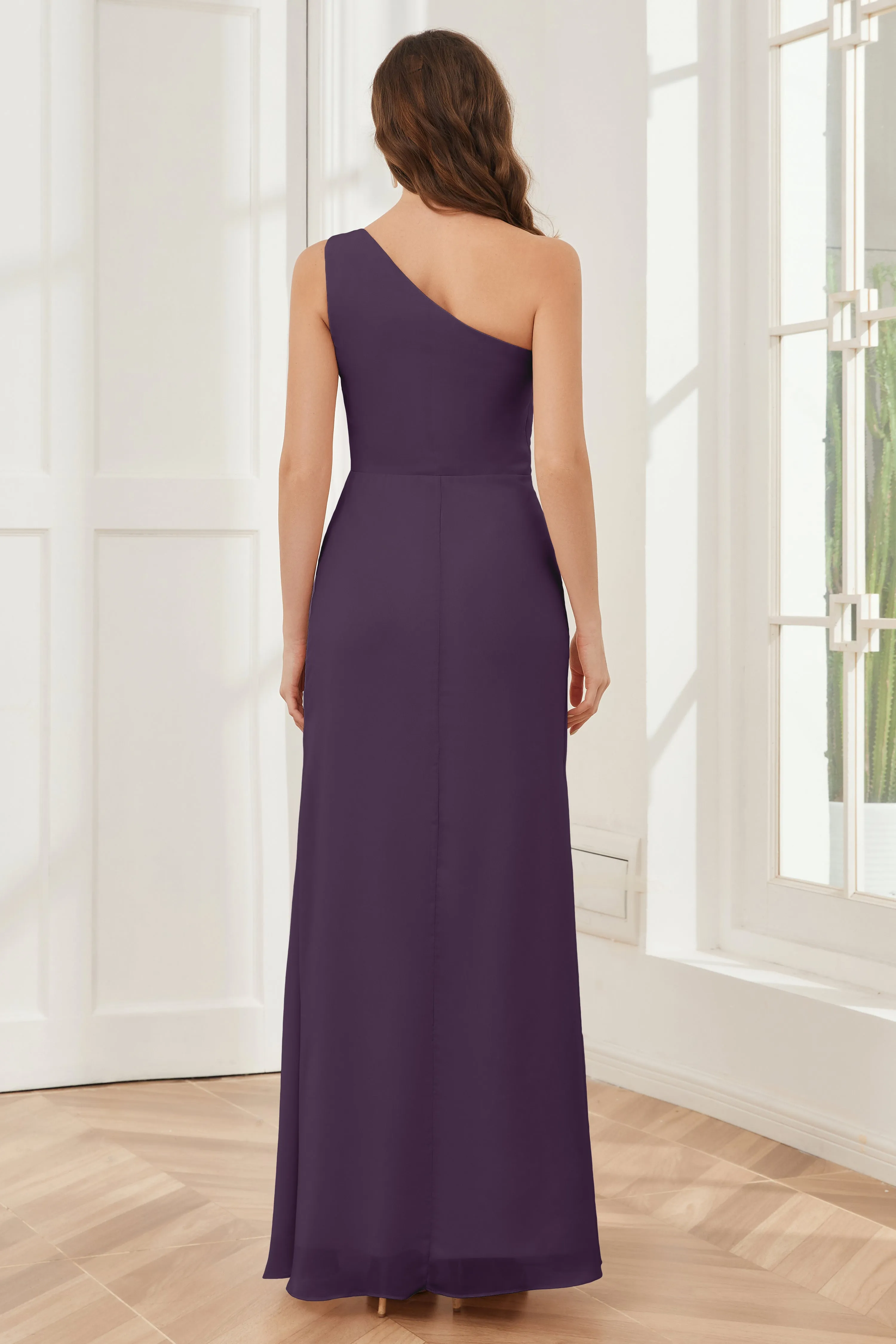 One Shoulder Sleeveless Slit Bridesmaid Dresses