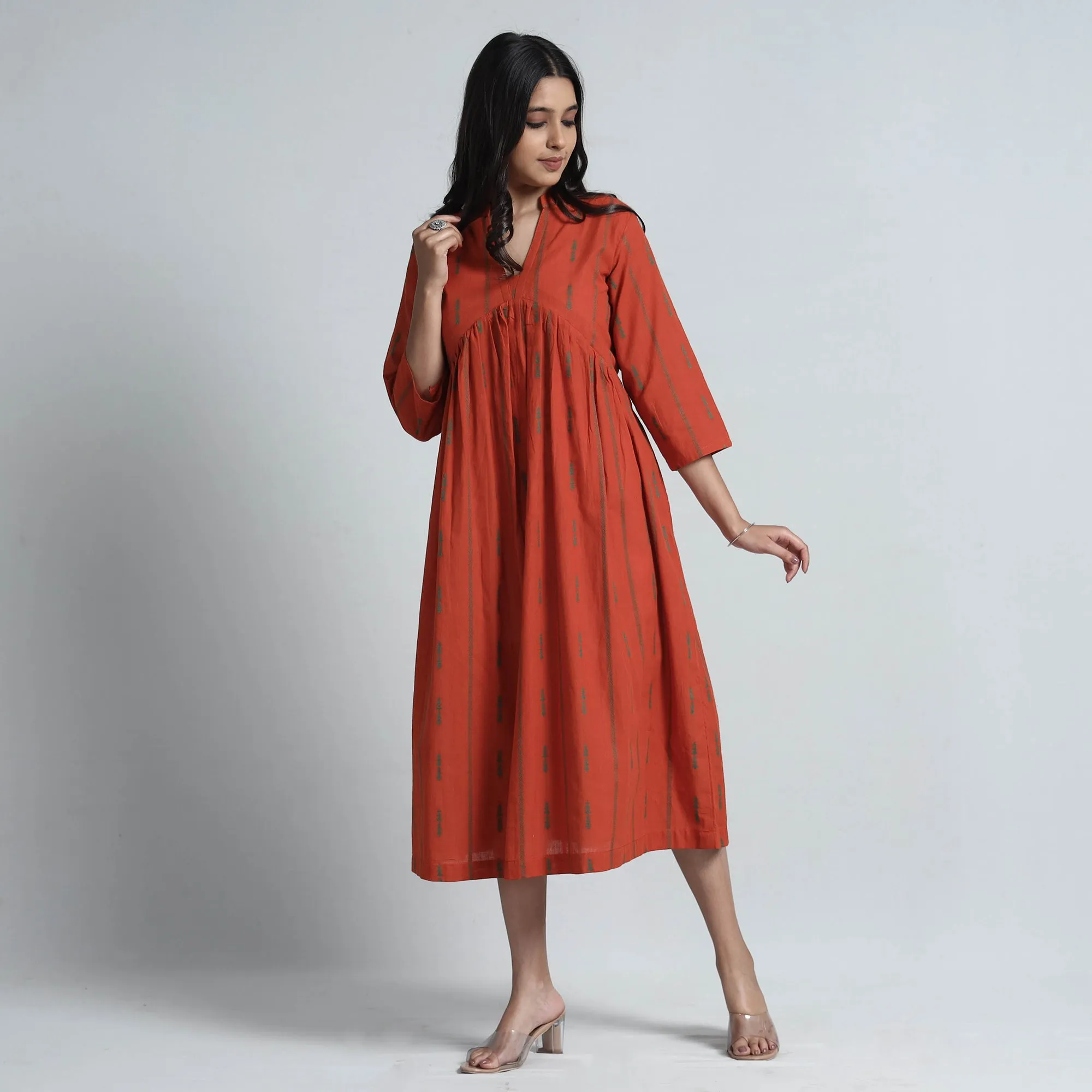 Orange - Exquisite Jacquard Cotton Dress