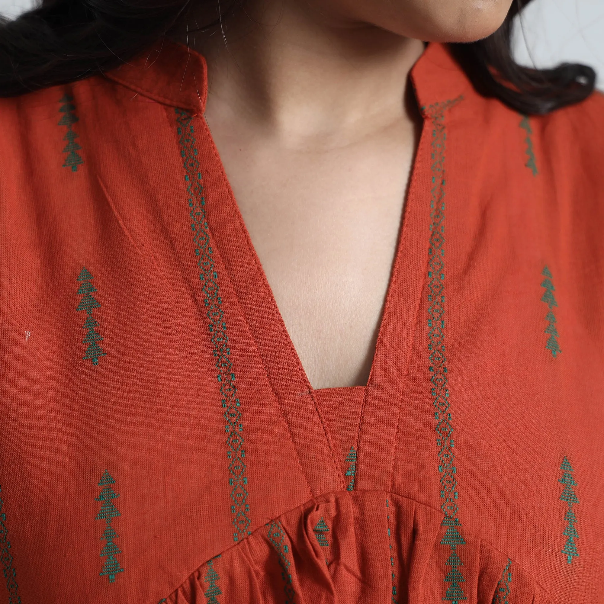 Orange - Exquisite Jacquard Cotton Dress