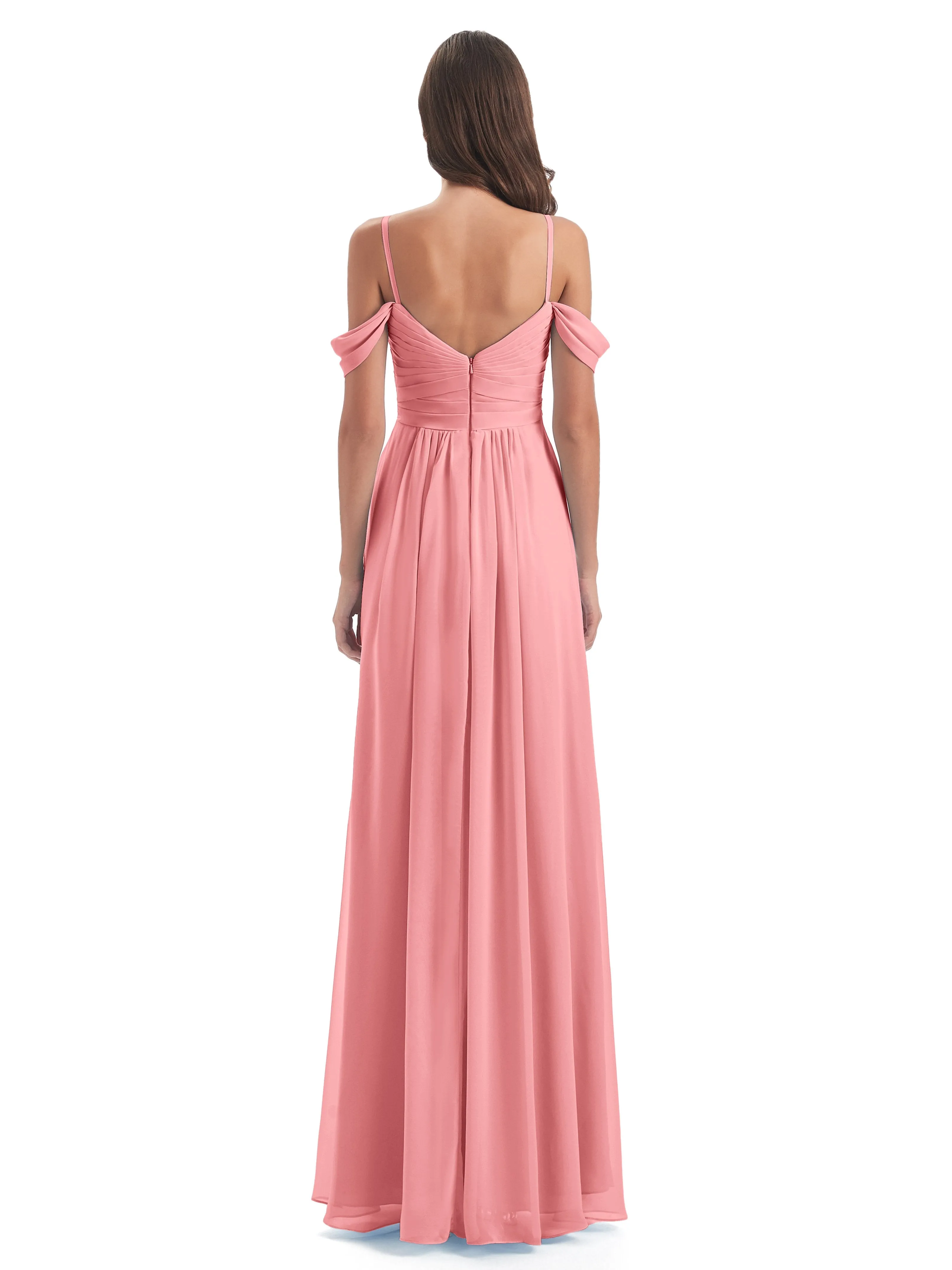 Orla Chiffon Elegant Spaghetti Straps Split Long Bridesmaid Dresses