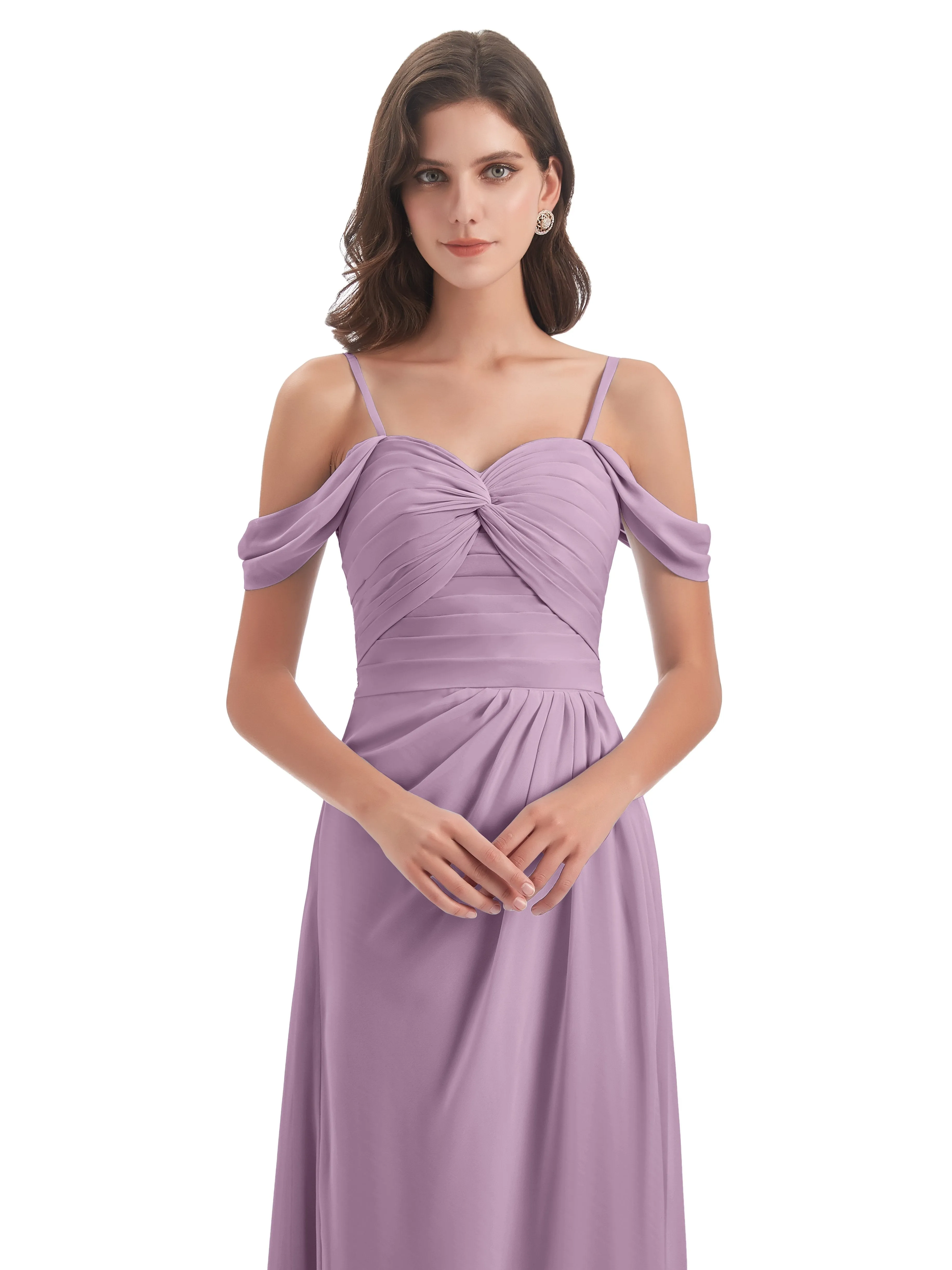 Orla Chiffon Elegant Spaghetti Straps Split Long Bridesmaid Dresses