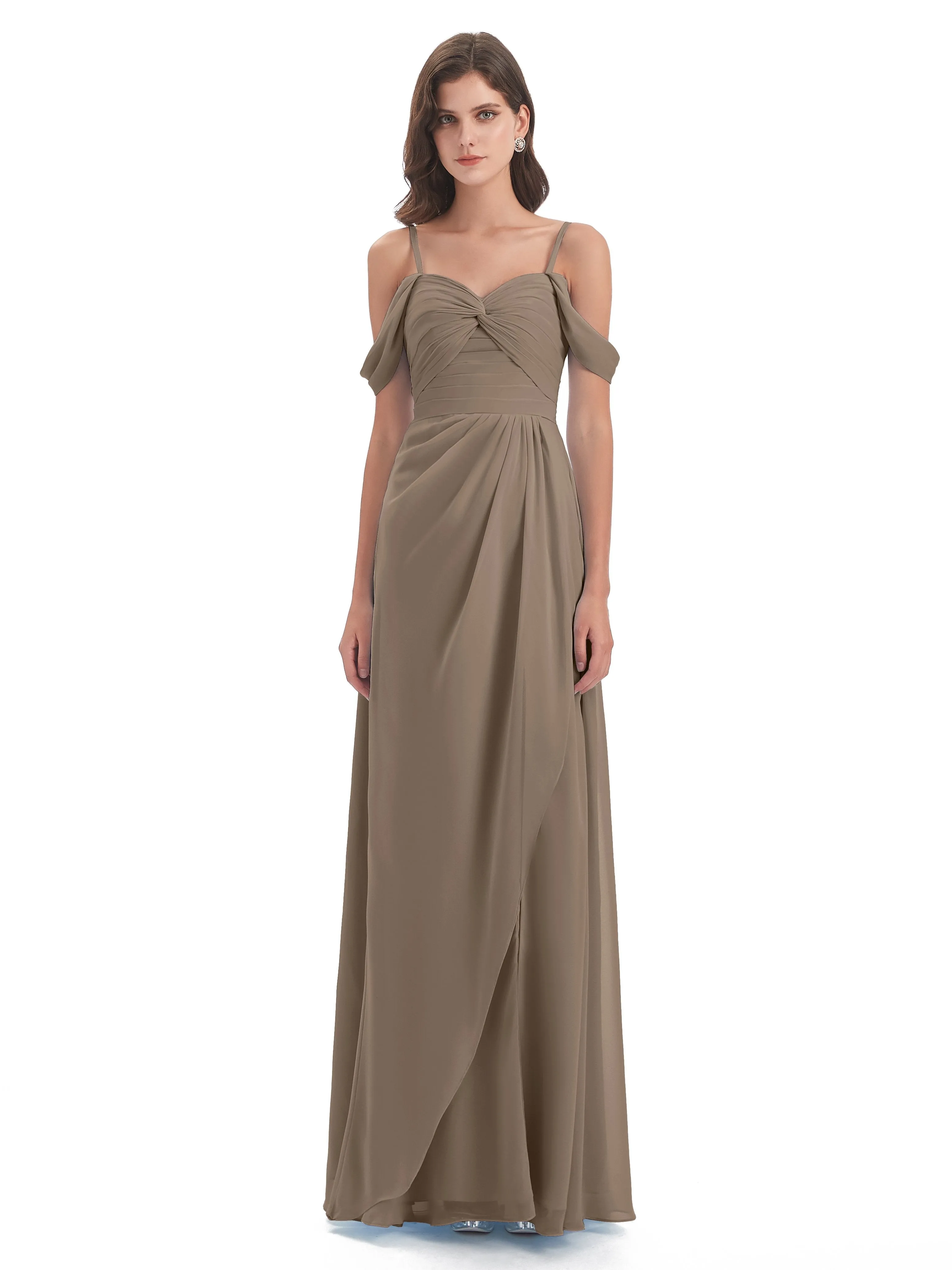 Orla Chiffon Elegant Spaghetti Straps Split Long Bridesmaid Dresses