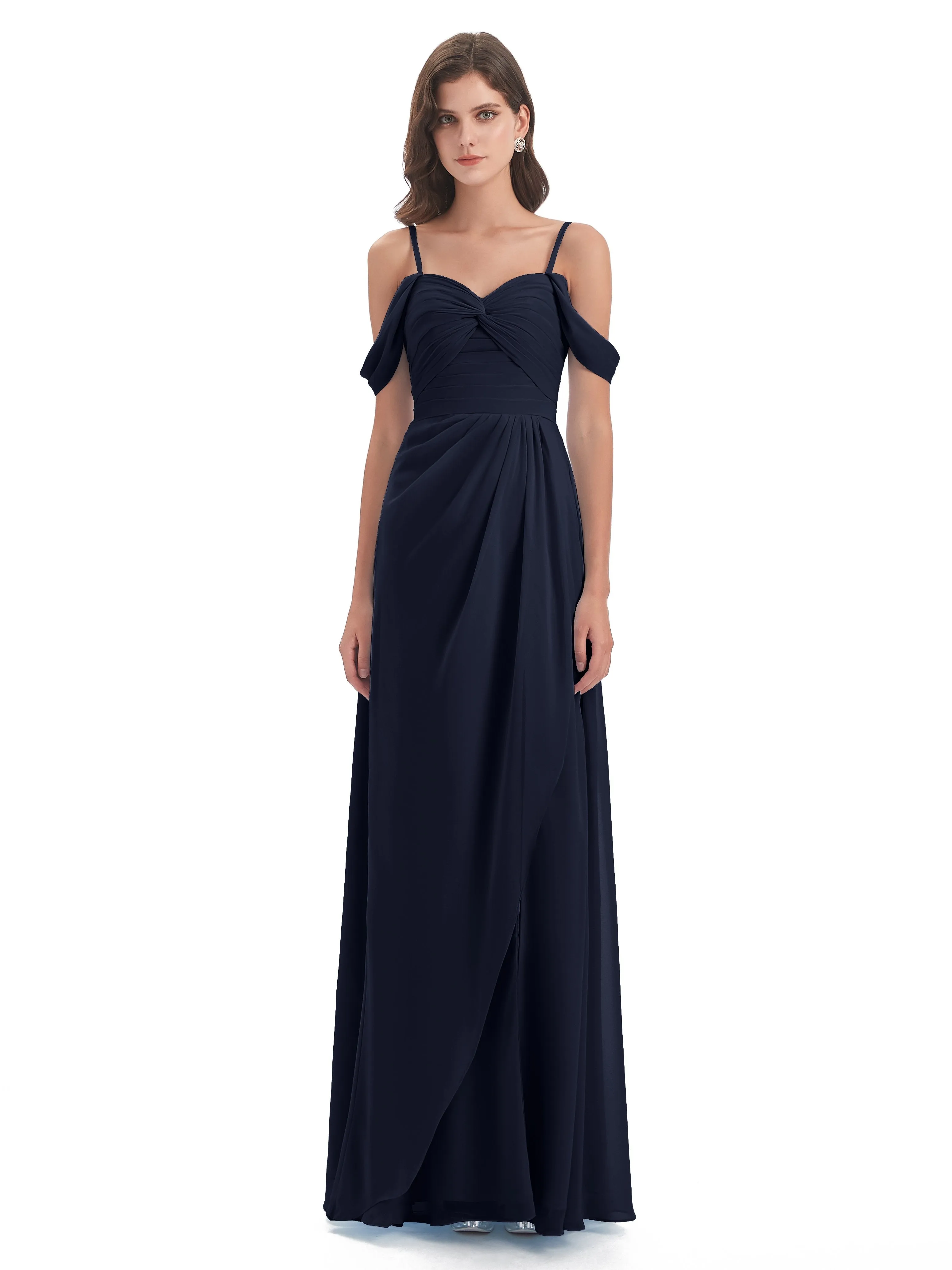 Orla Chiffon Elegant Spaghetti Straps Split Long Bridesmaid Dresses