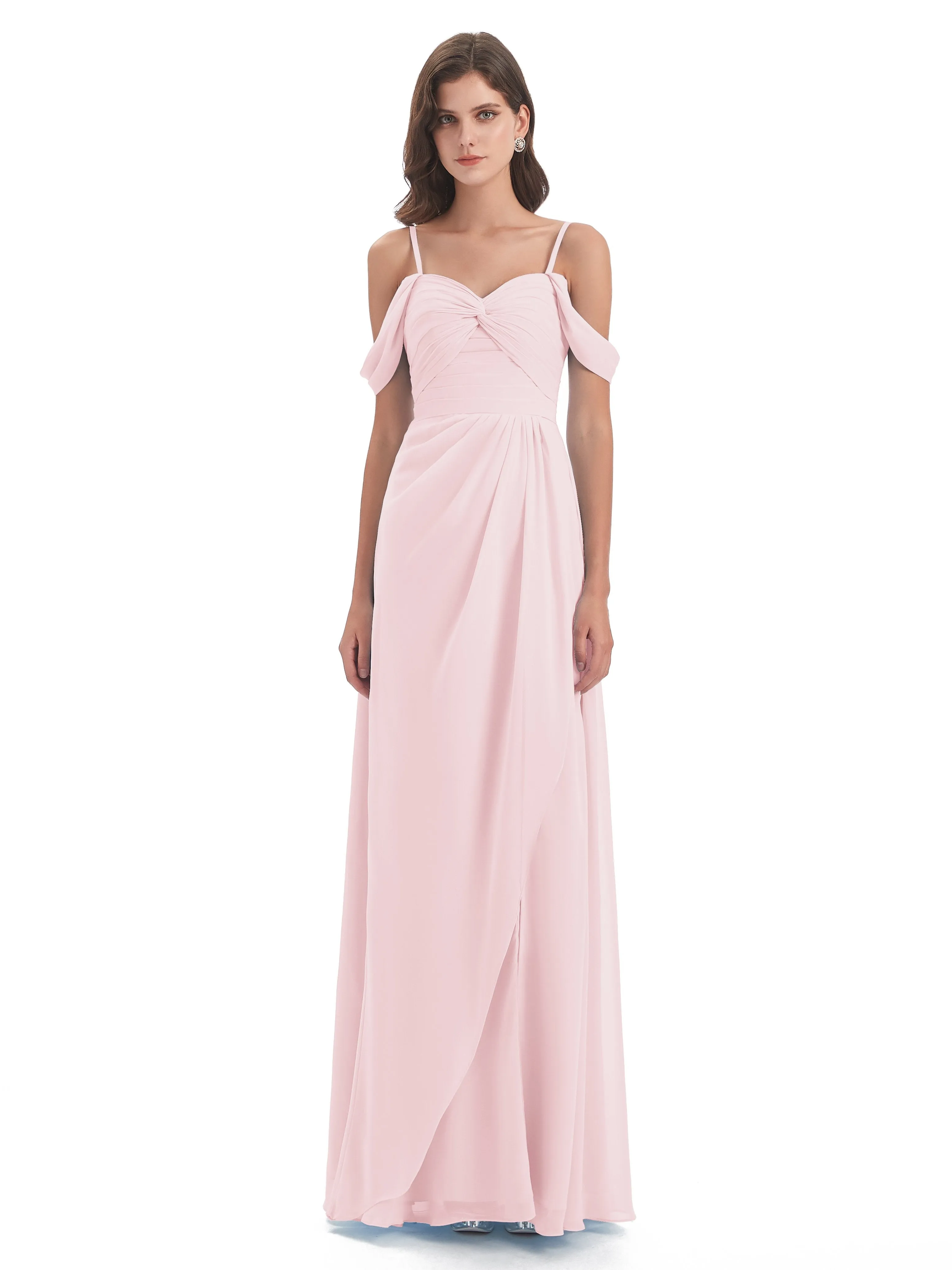 Orla Chiffon Elegant Spaghetti Straps Split Long Bridesmaid Dresses